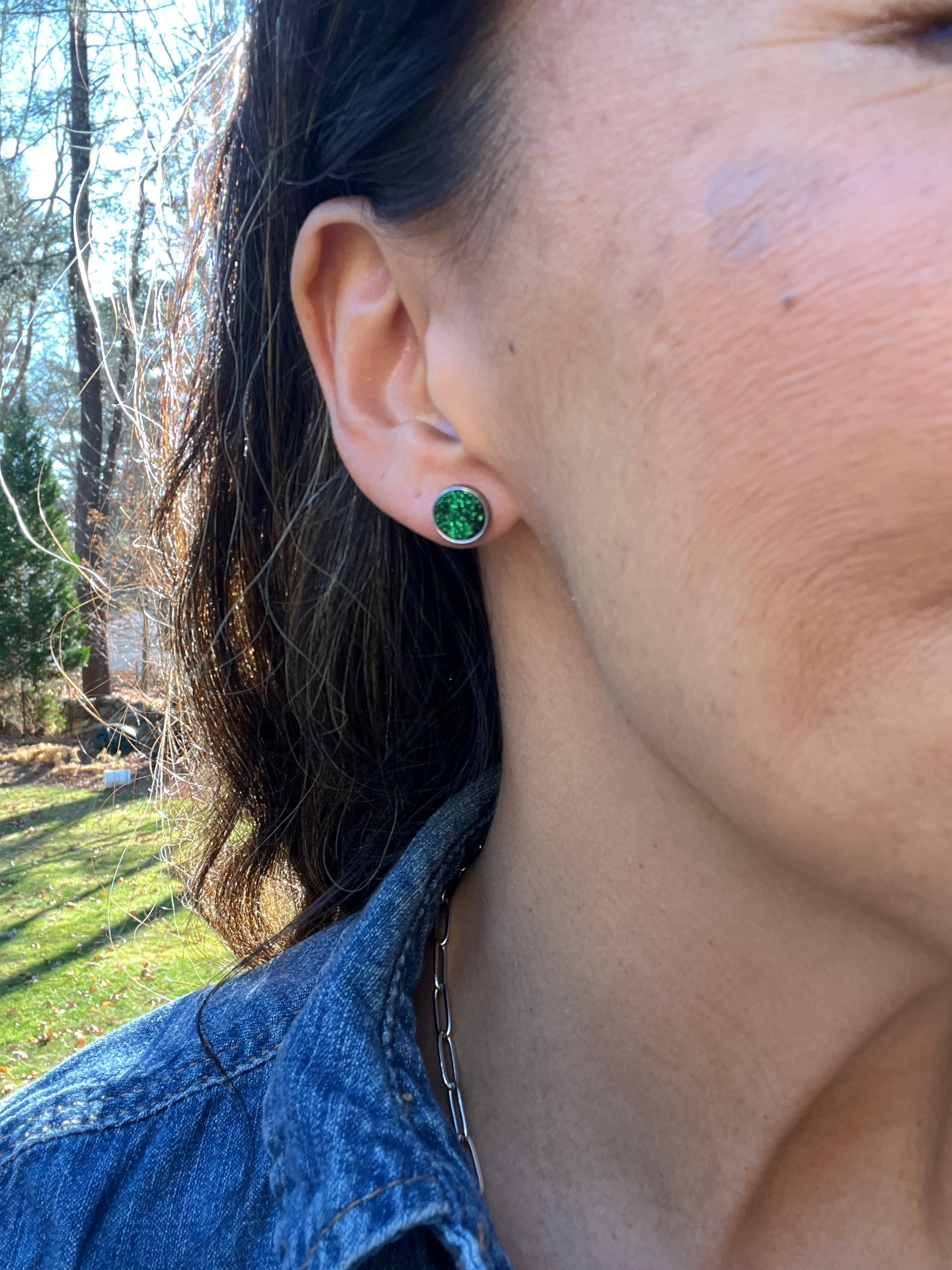 Green Shimmer Leather Earrings Collection