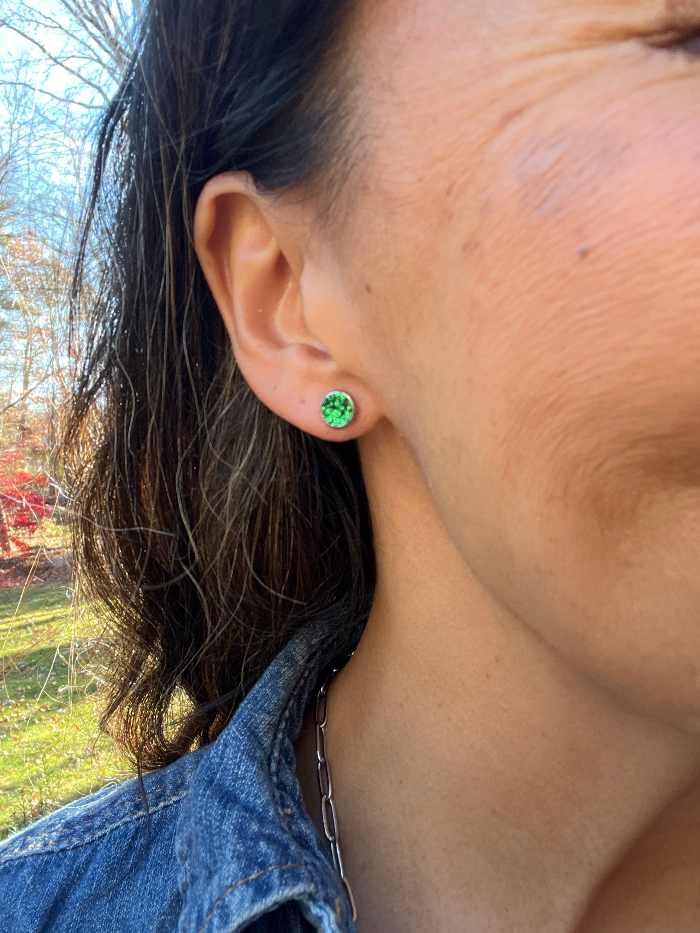 Green Shimmer Leather Earrings Collection