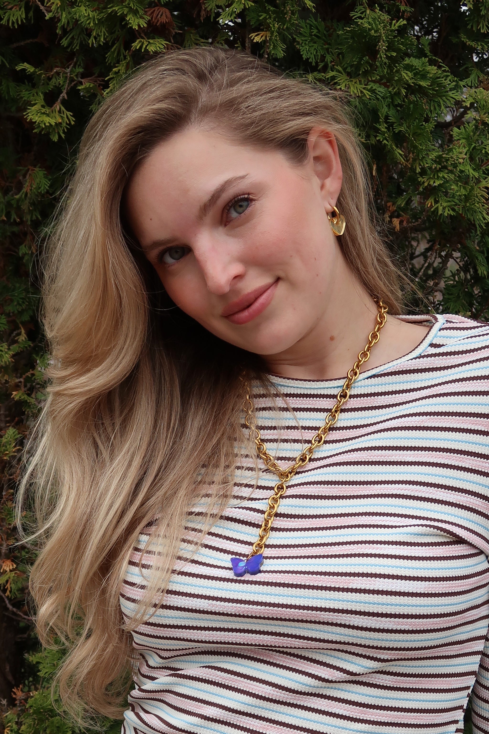 Purple Butterfly Charm Lariat Necklace