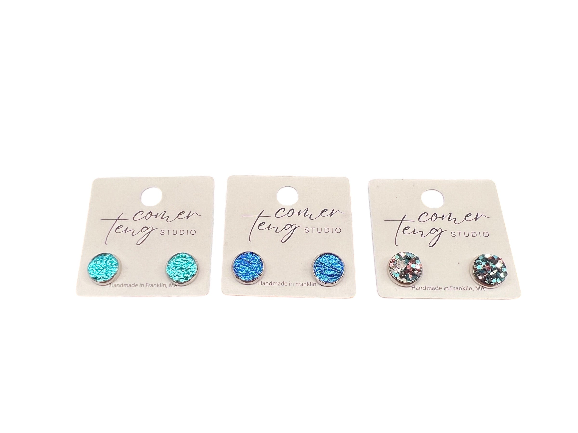 Small Blue Stud Earrings Set