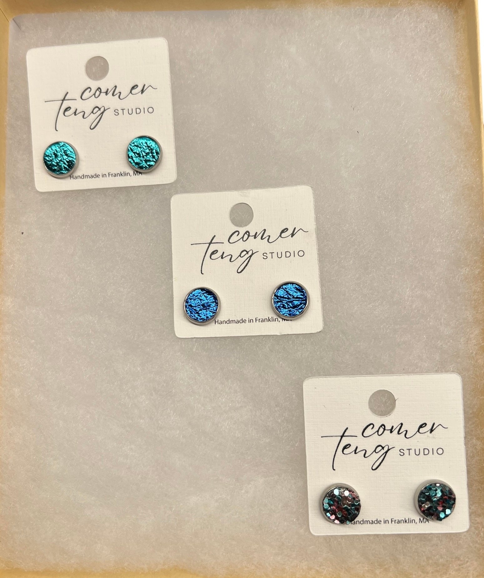 Small Blue Stud Earrings Set