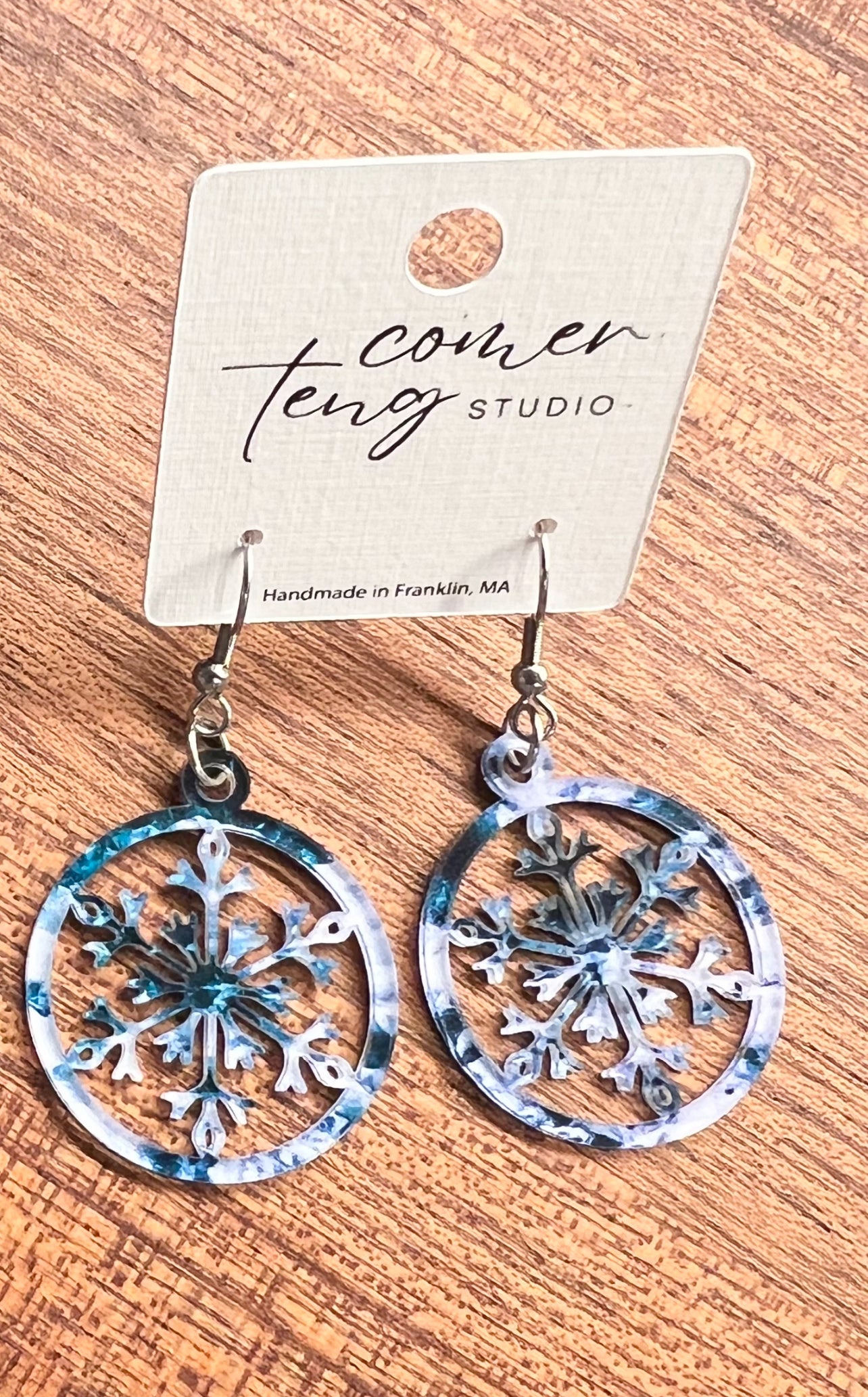 Ocean Blue Acrylic Snowflake Earrings