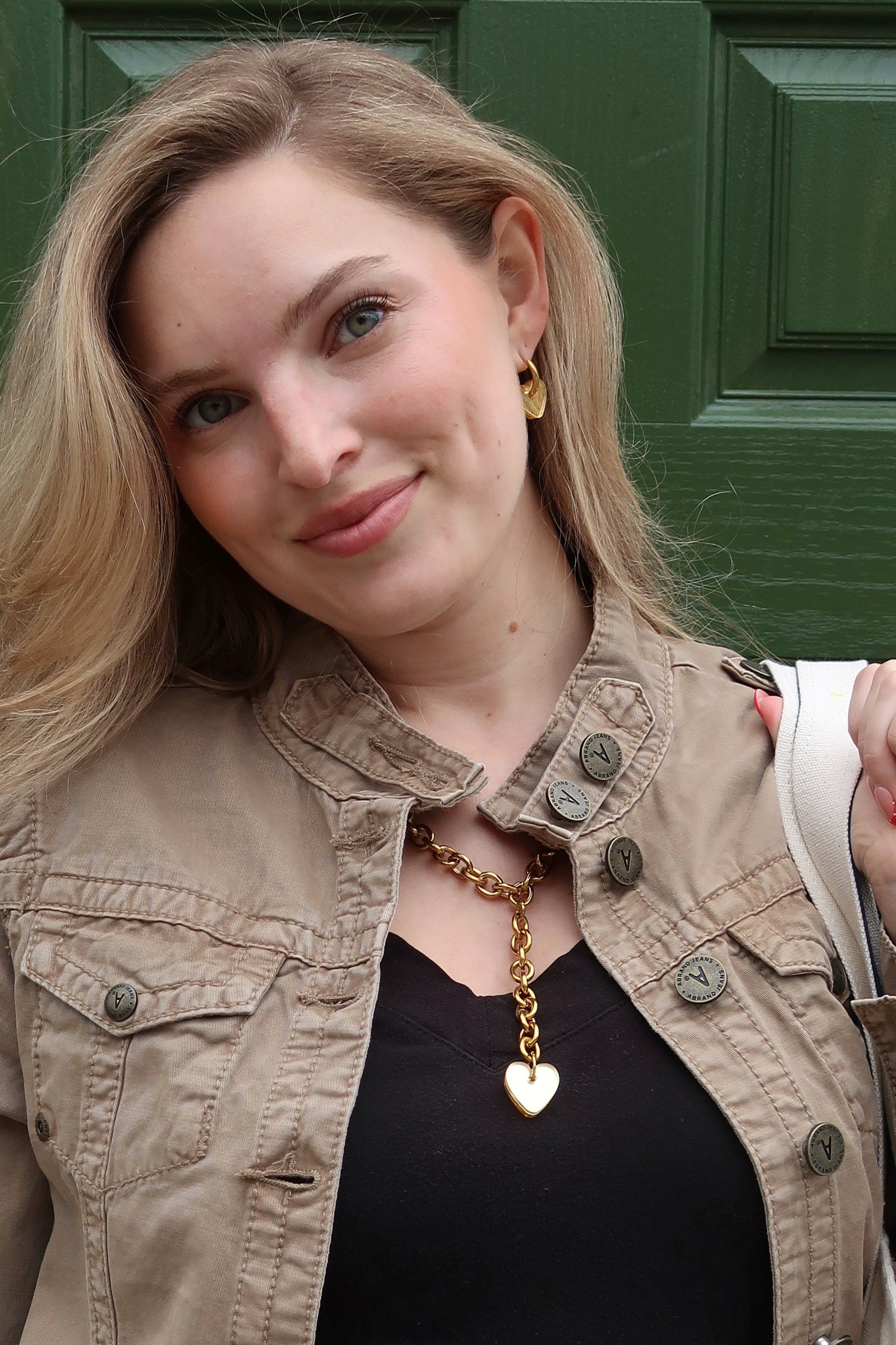 Gold Shimmer Heart Charm Lariat Necklace