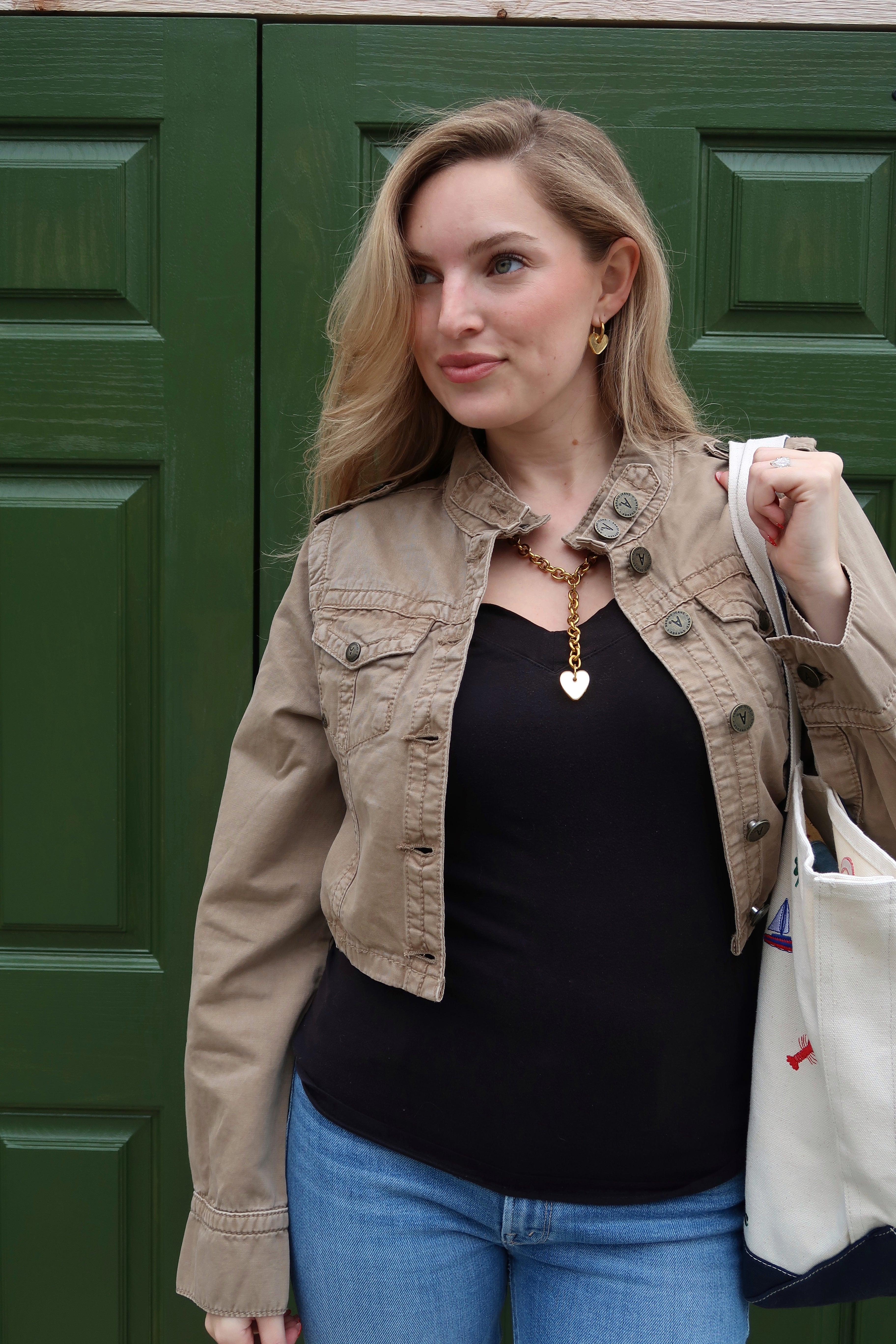 Gold Shimmer Heart Charm Hoop Earrings