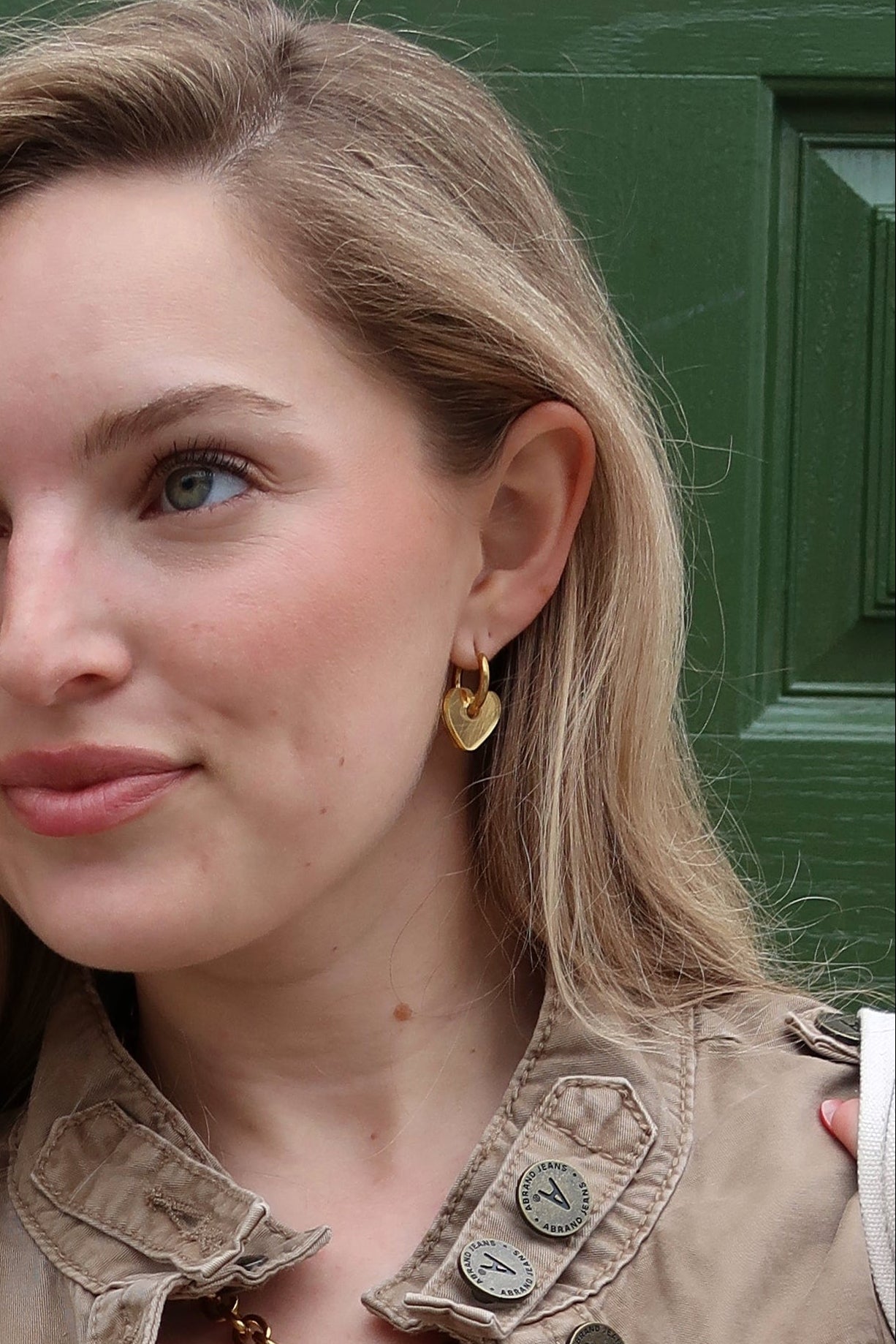 Gold Shimmer Heart Charm Hoop Earrings