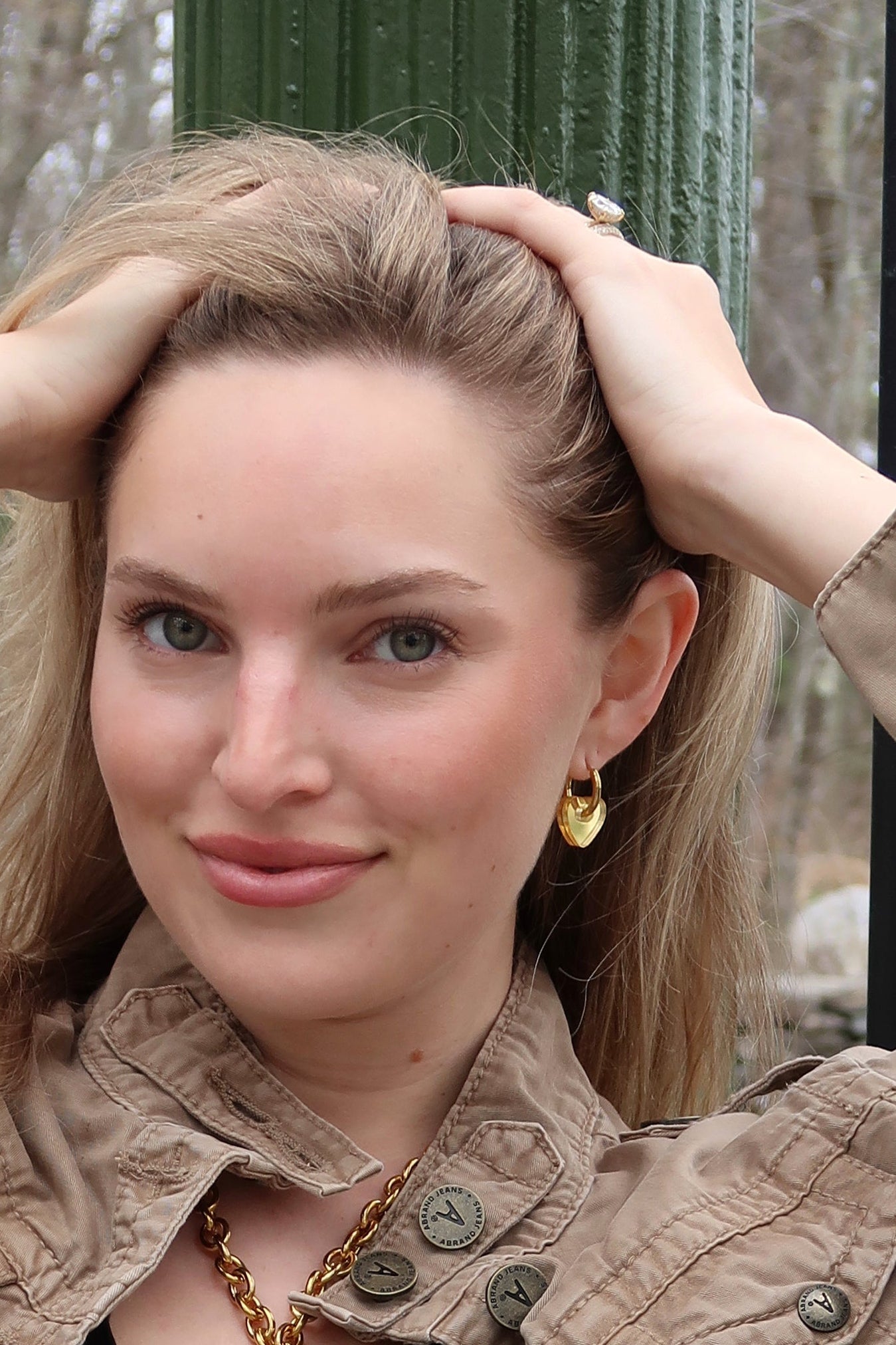 Gold Shimmer Heart Charm Hoop Earrings