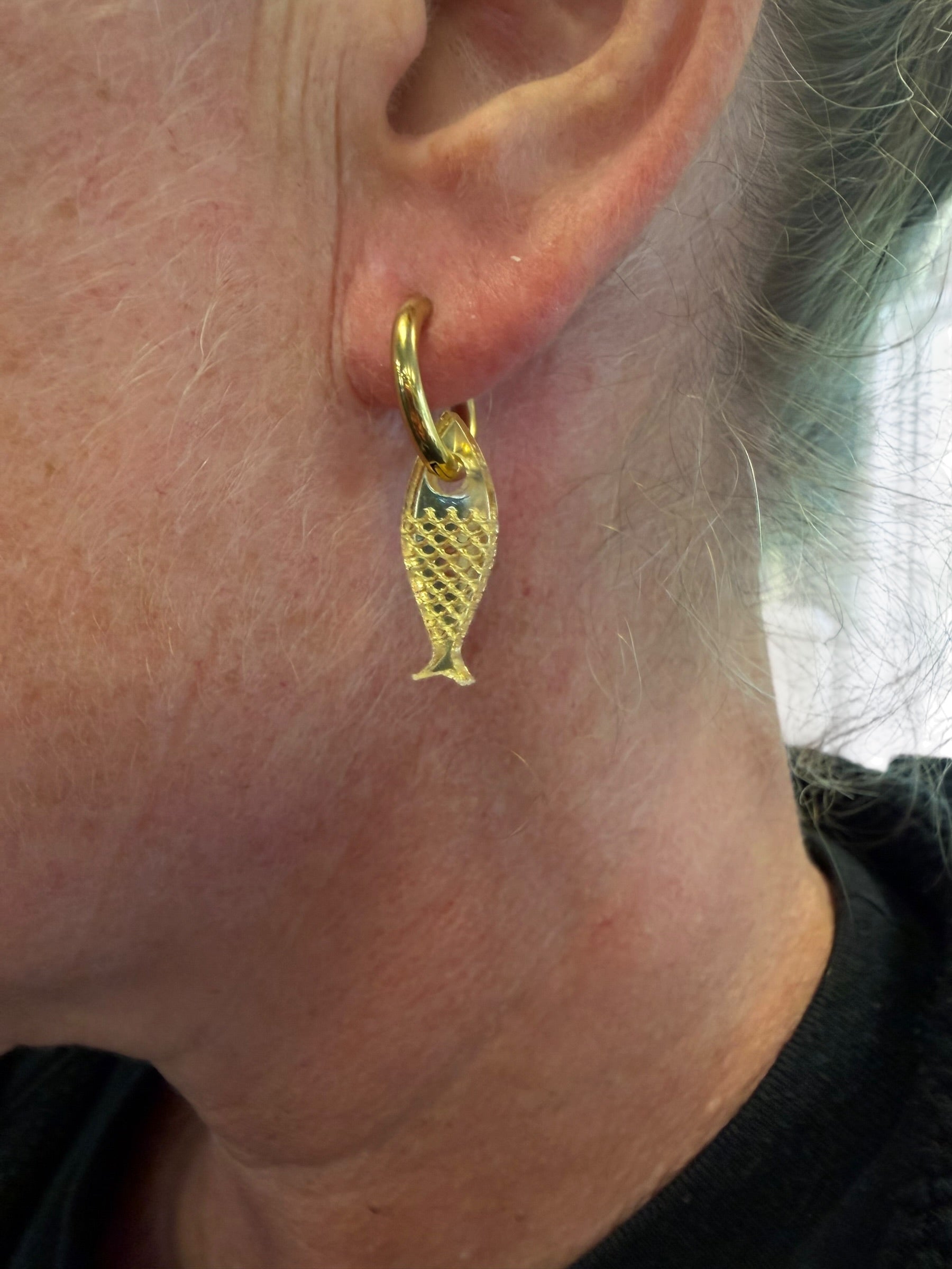Fish Charm Hoop Earrings