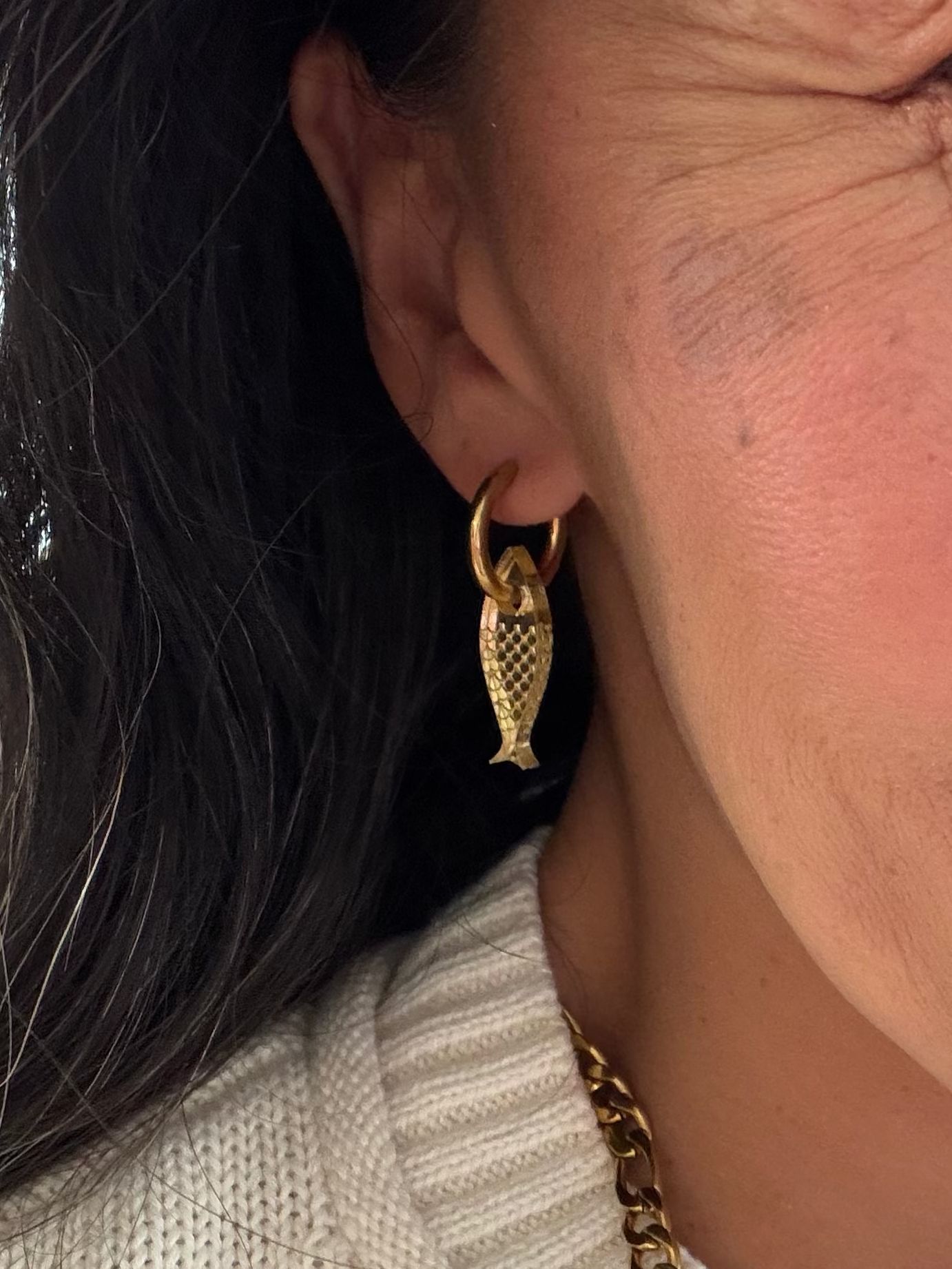 Fish Charm Hoop Earrings