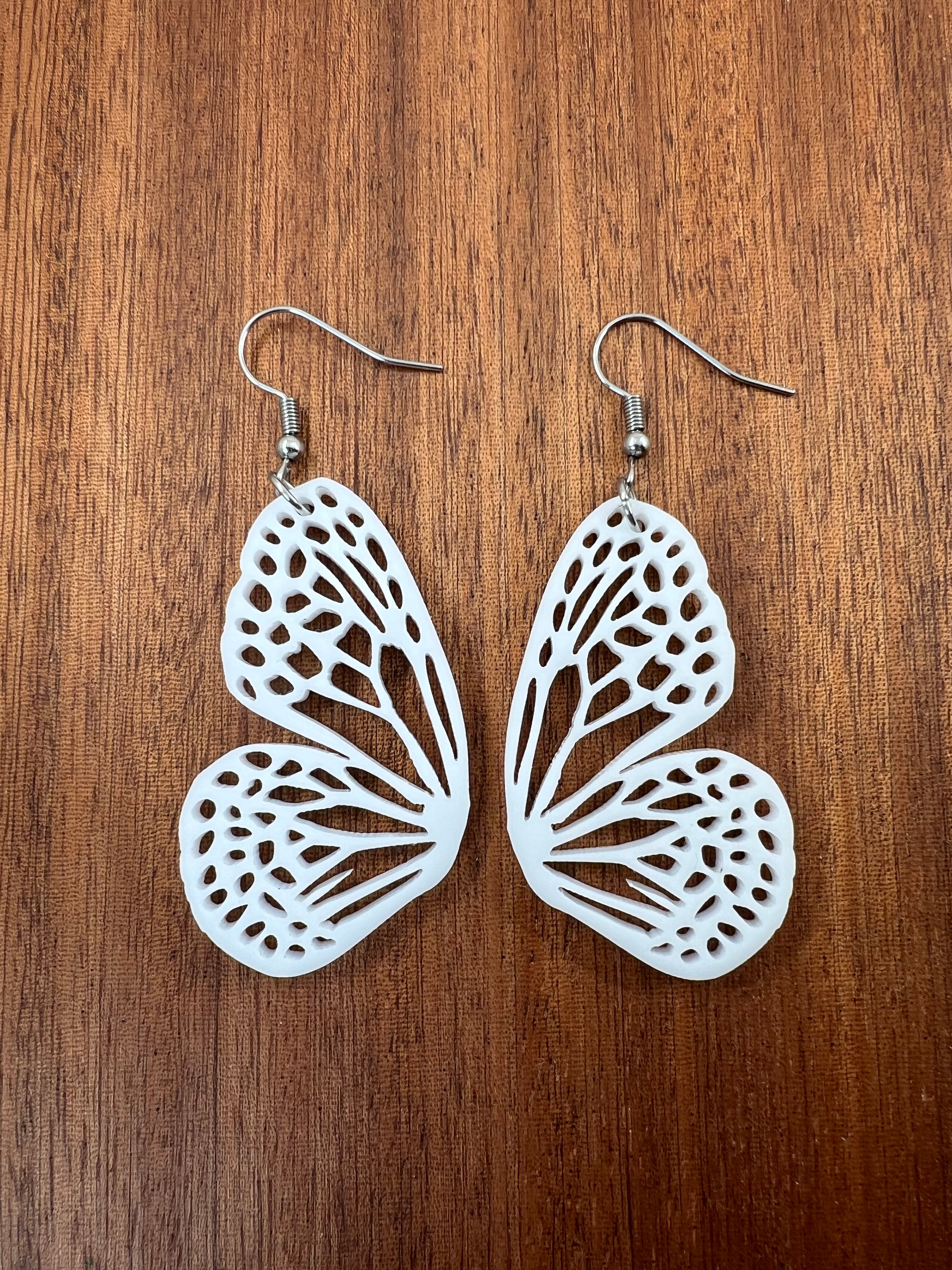 Small White Acrylic Butterfly Wing Earrings