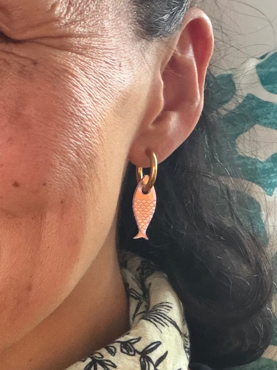 Fish Charm Hoop Earrings
