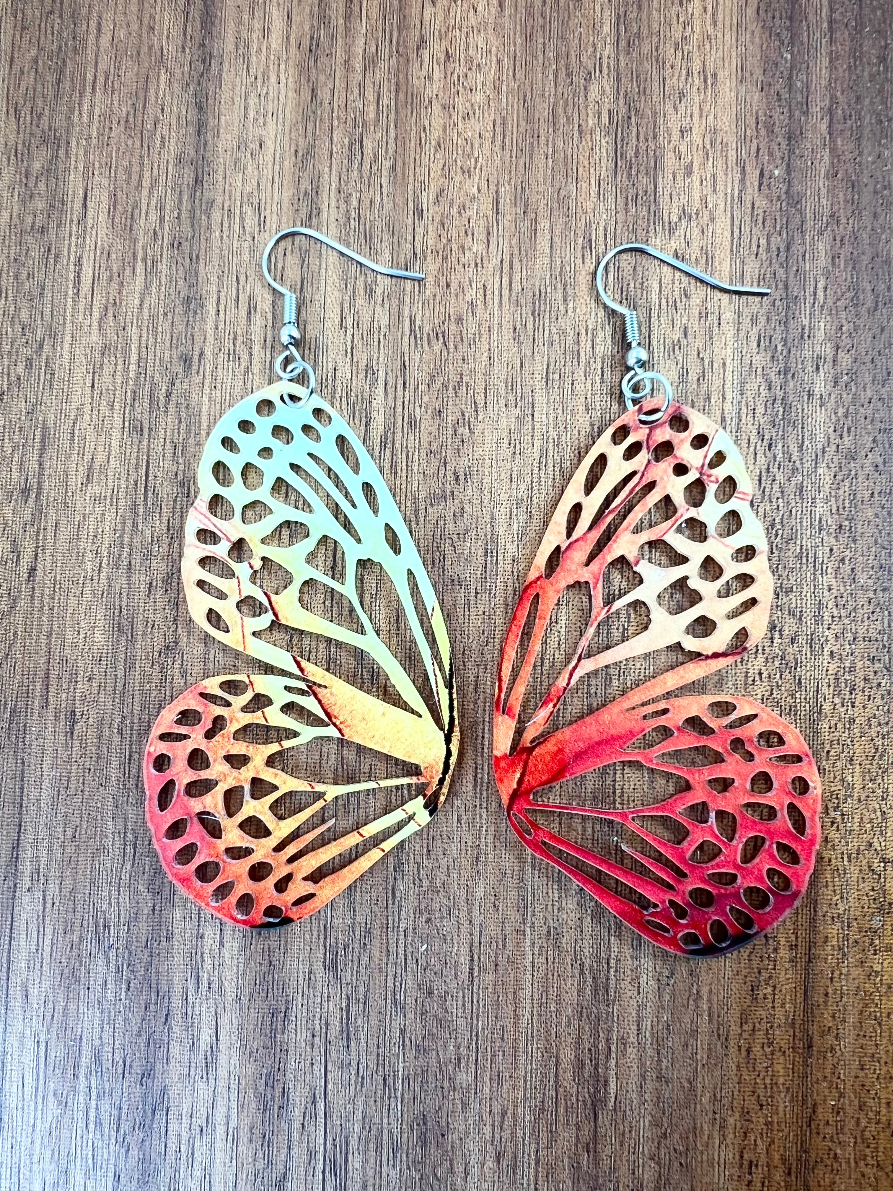 Red and Yellow Large Acrylic Butterfly Earrings