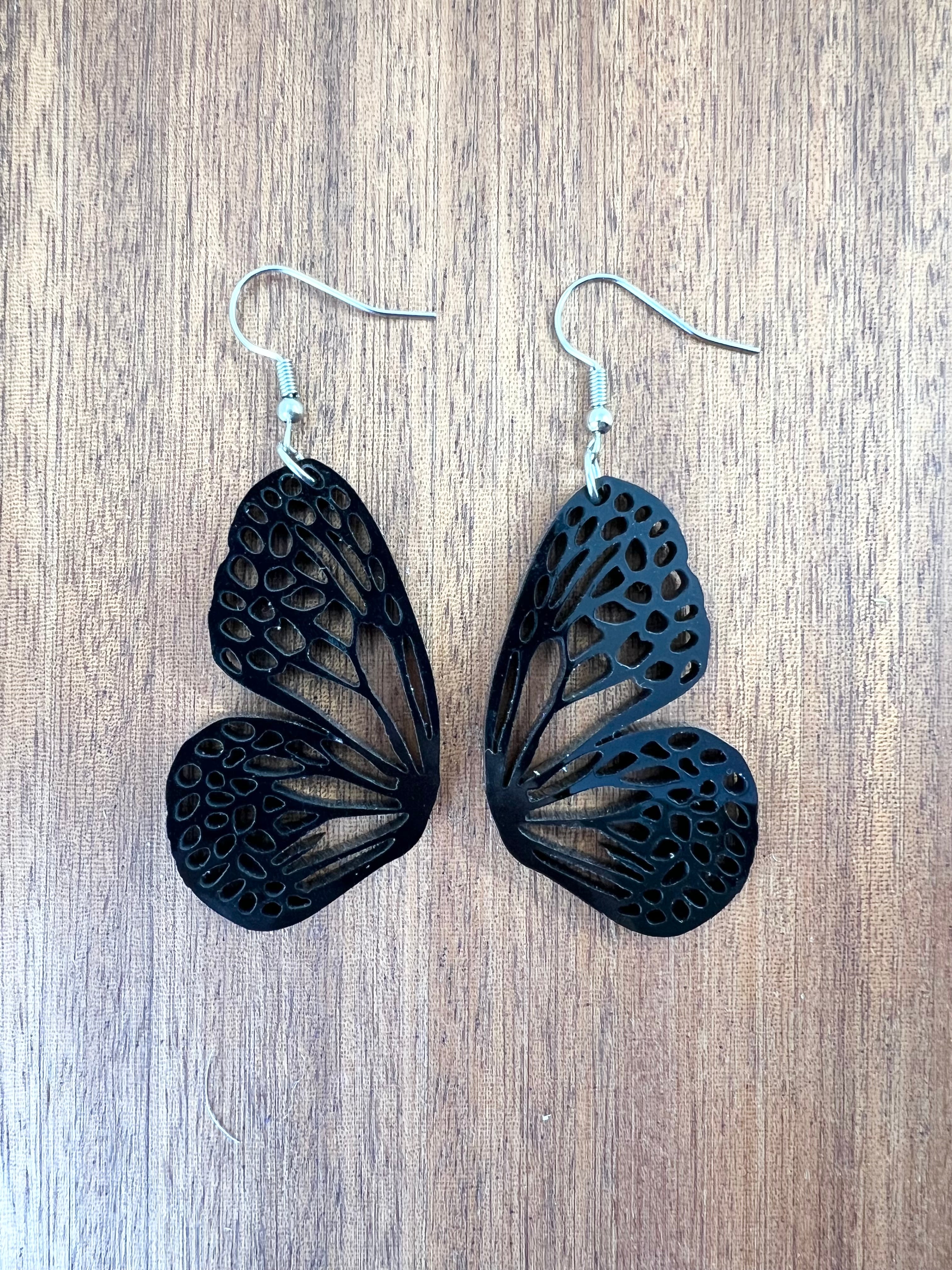 Black Acrylic Butterfly Wing Earrings