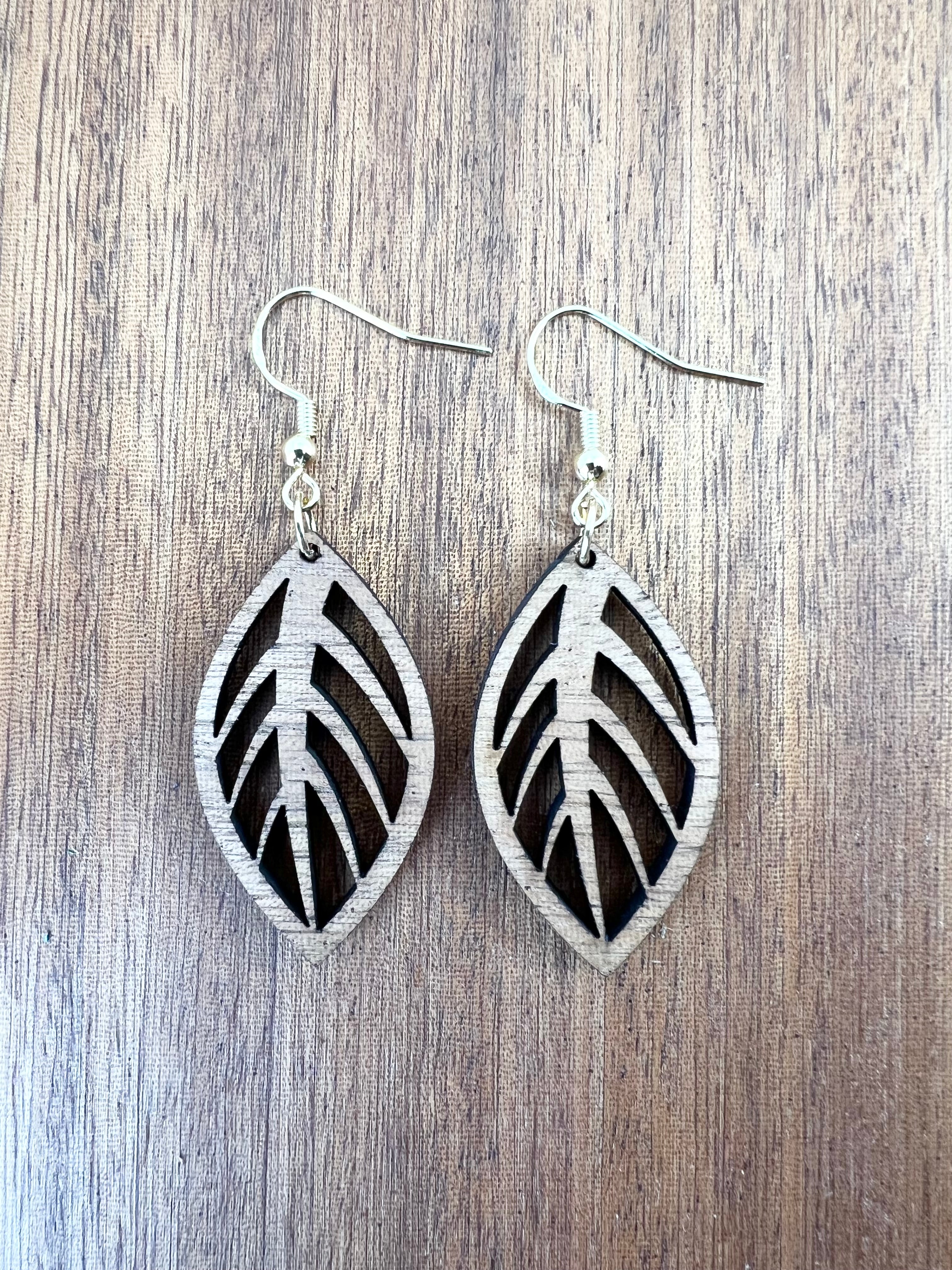 Mini Wood Cut Out Leaf Earrings