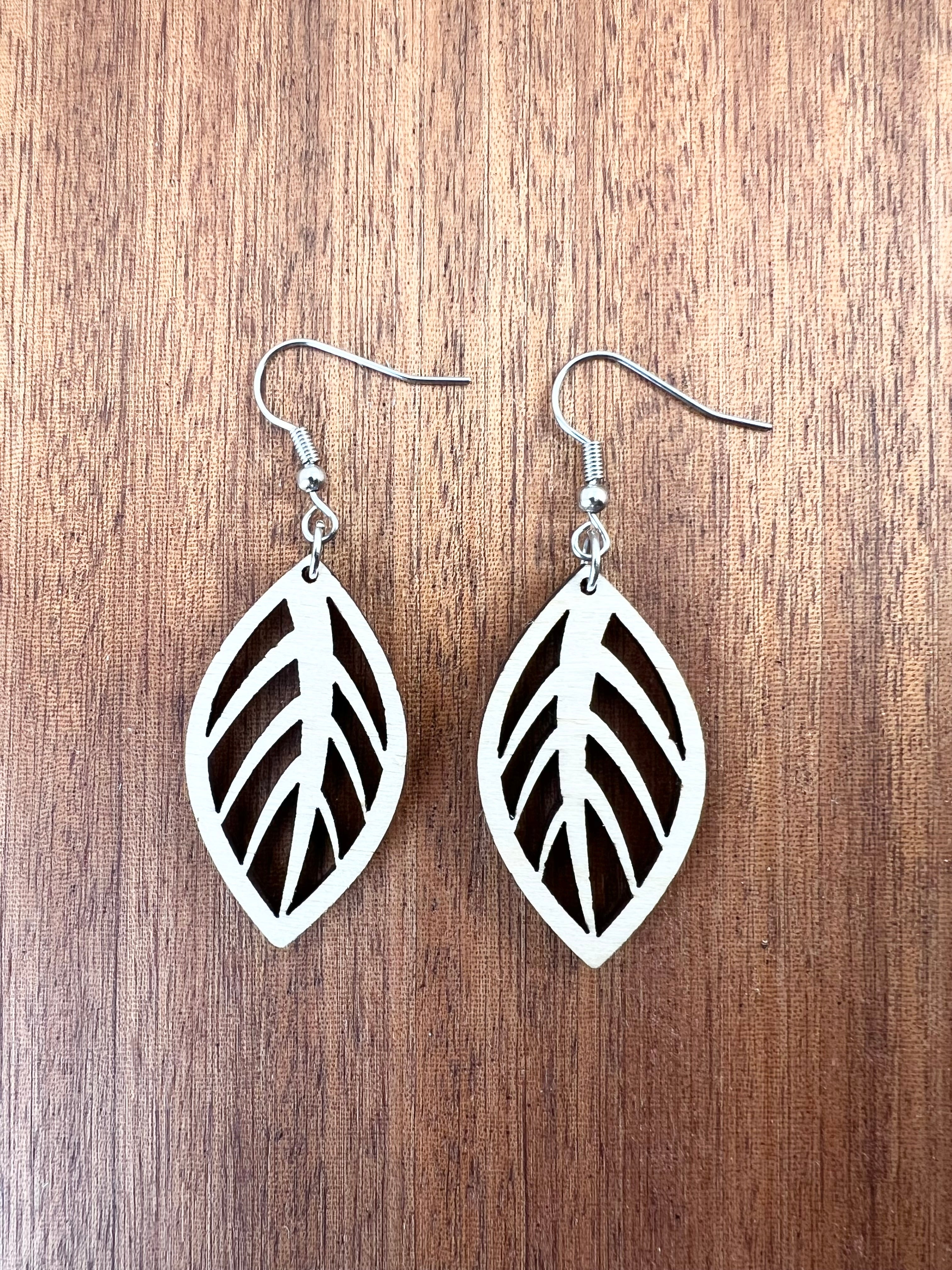 Mini Wood Cut Out Leaf Earrings