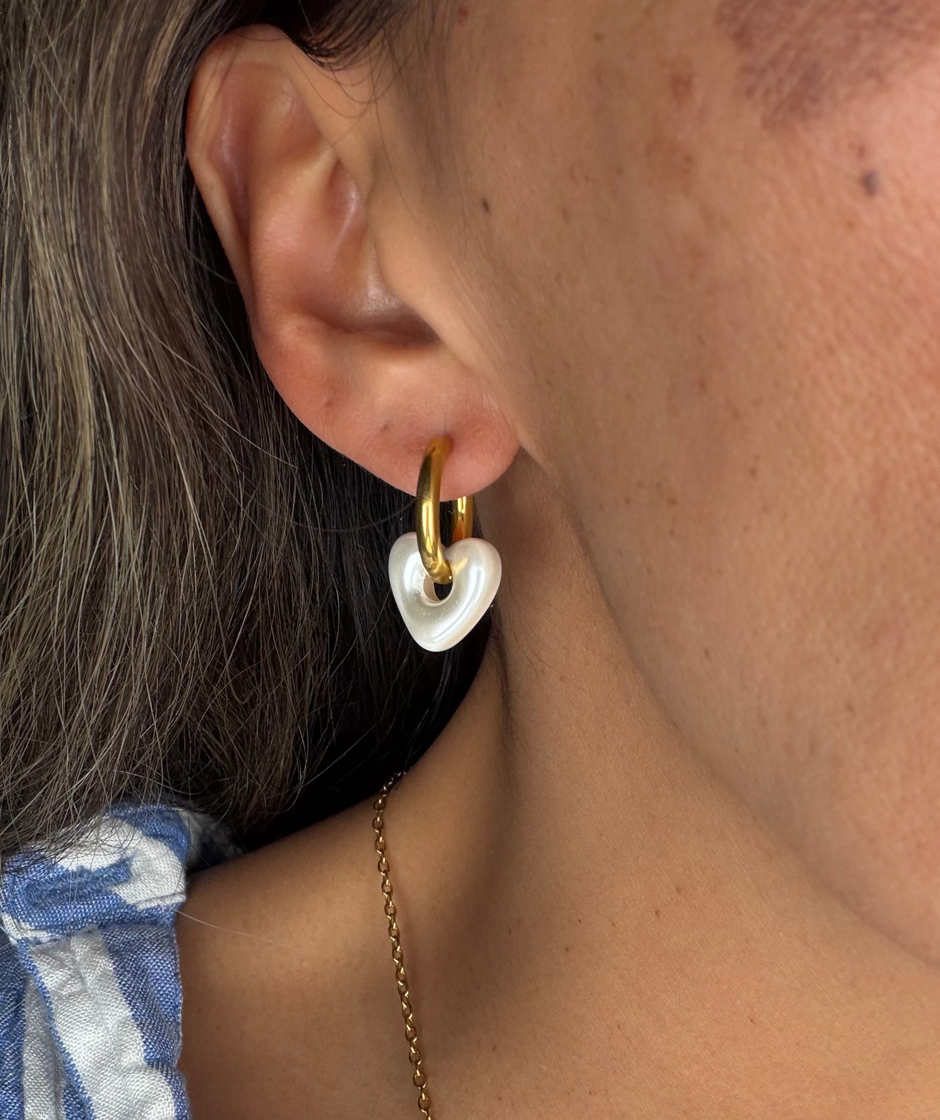 Pearl Heart Charm Hoop Earrings