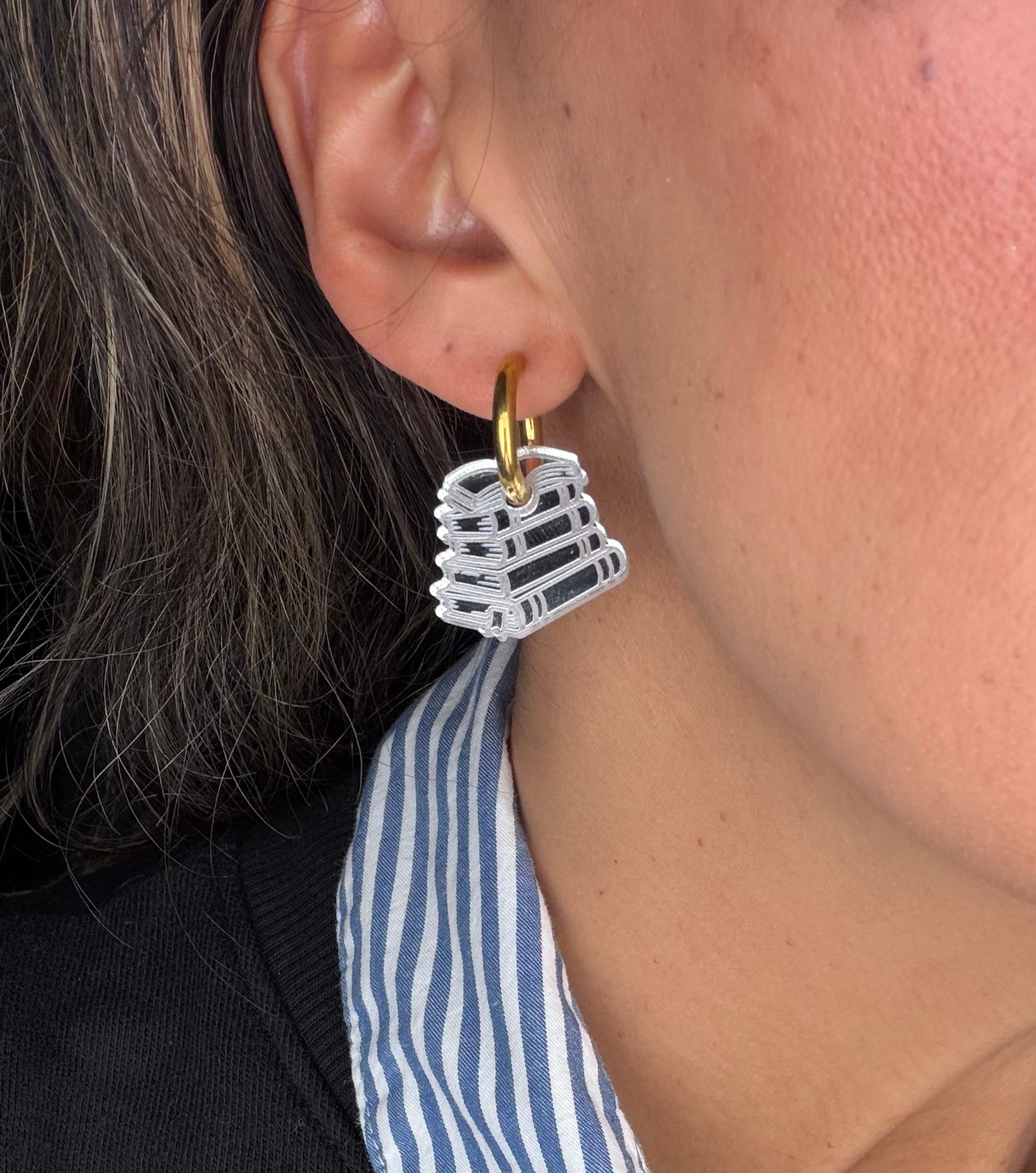 Stack of Books Charm Hoop Earrings