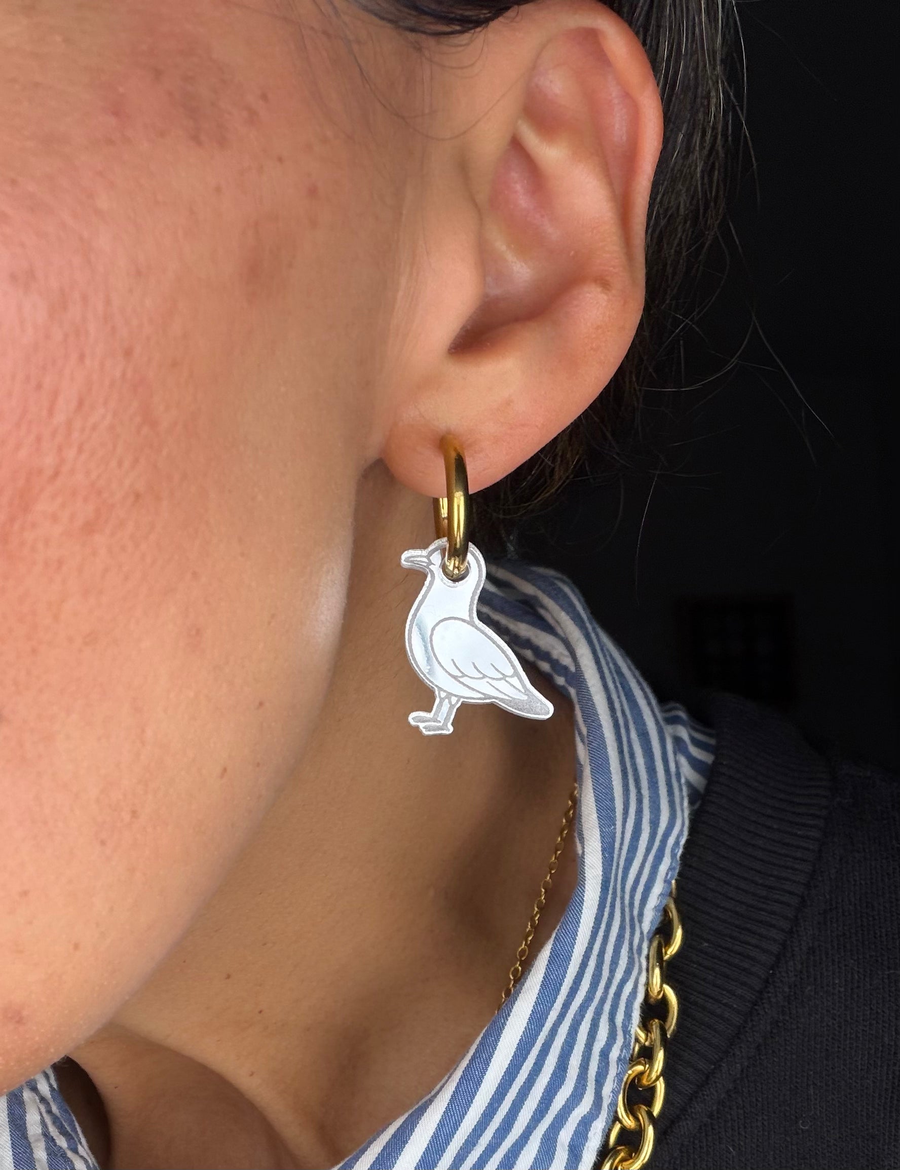 Seagull & French Fries Charm Hoop Earrings