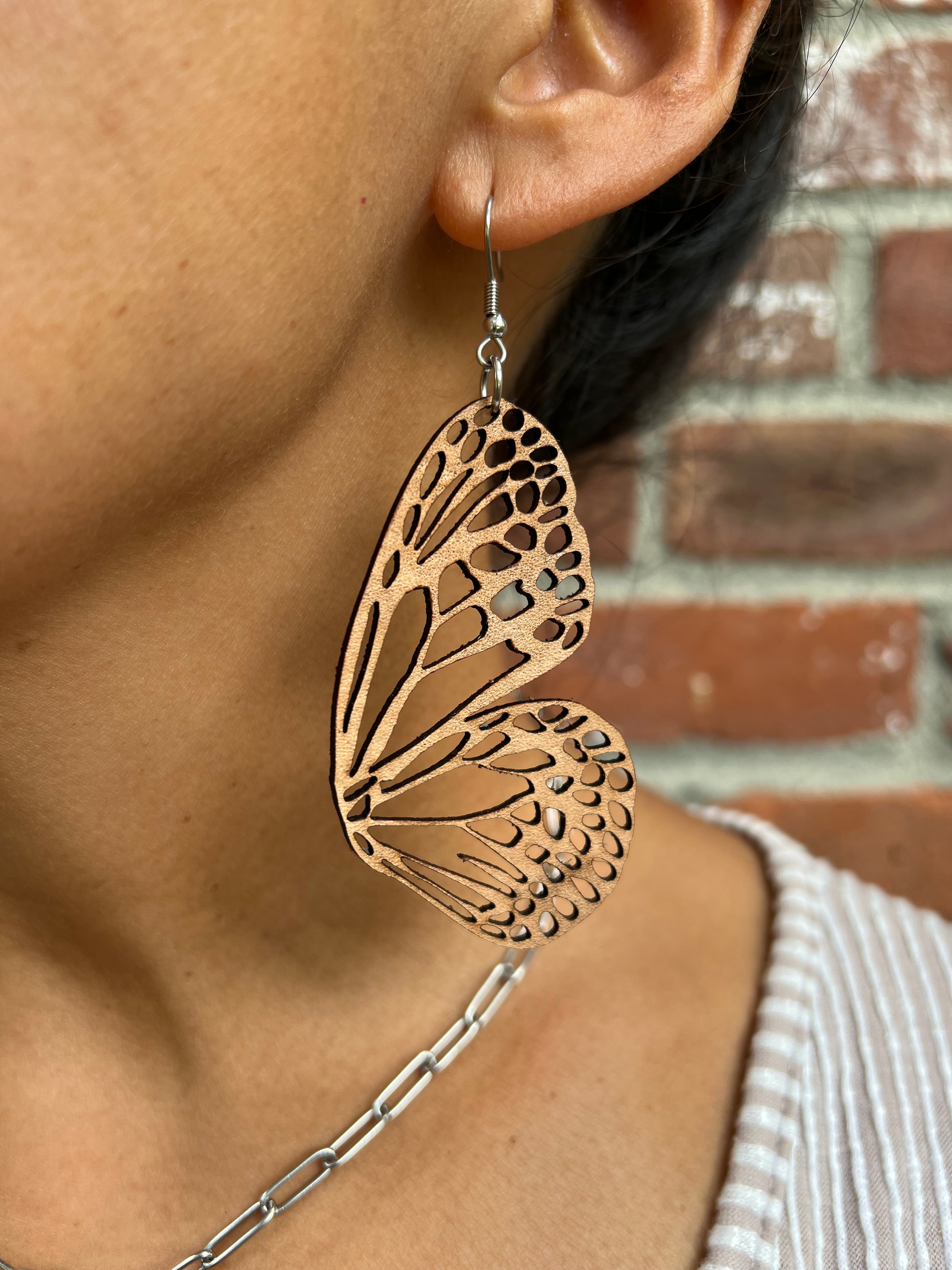 Large Leather Butterfly Wing Earrings