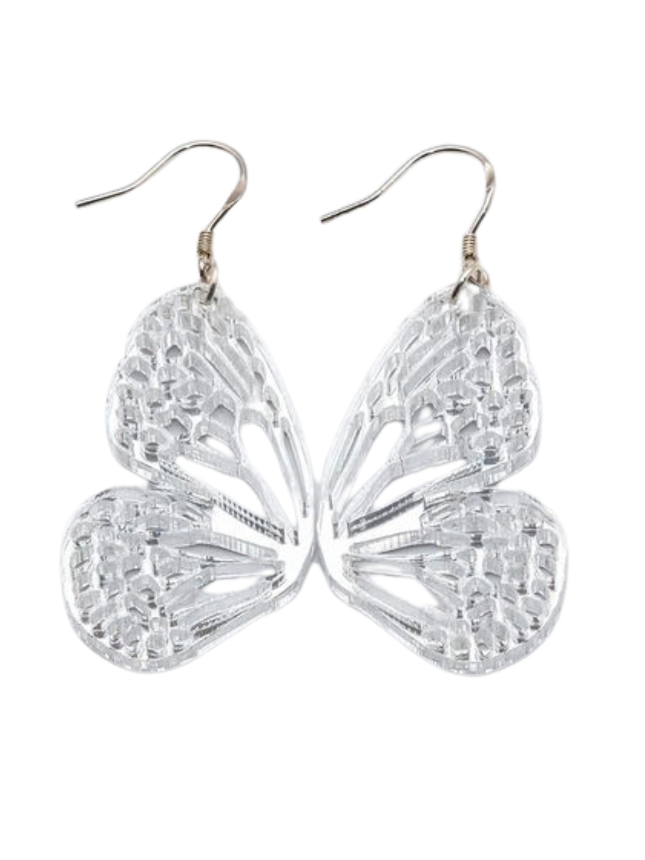 Large Silver Shimmer Butterfly Earrings
