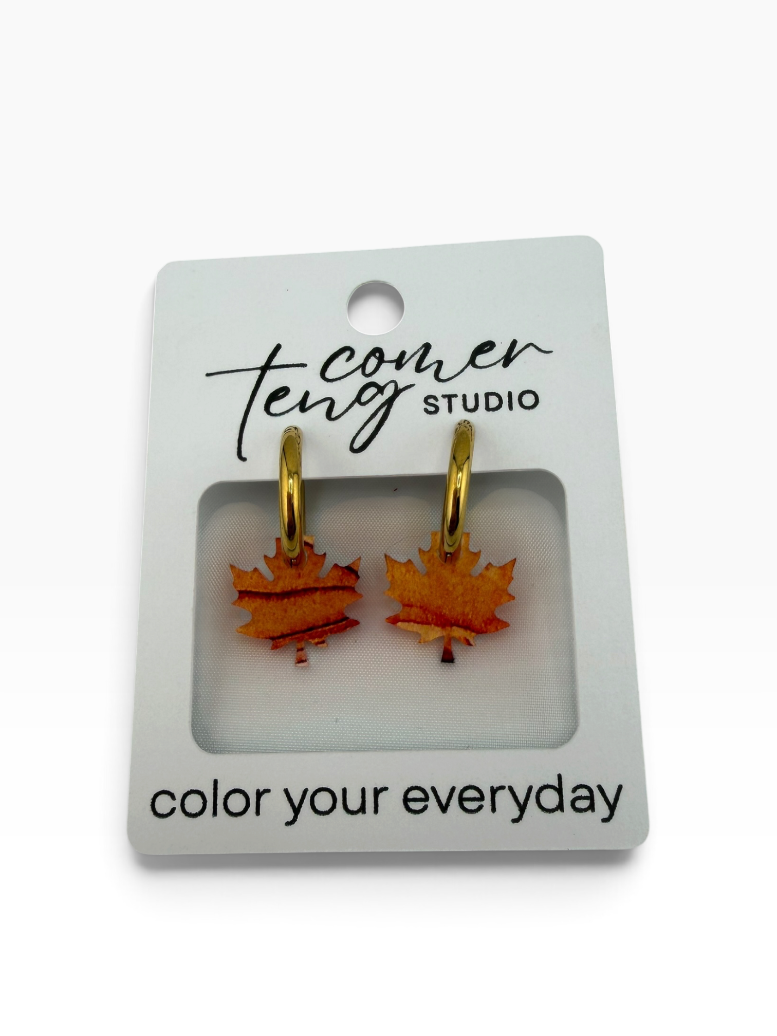 Autumn Maple Leaf Charm Hoop Earrings
