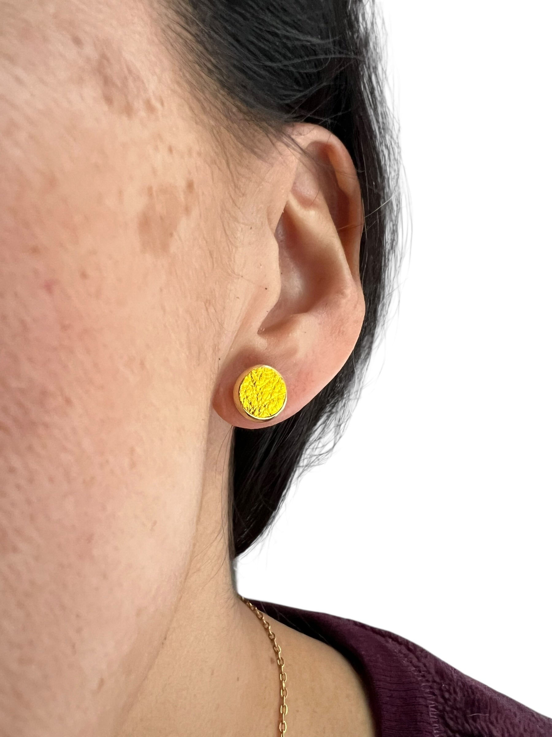 Yellow Leather Stud Earrings