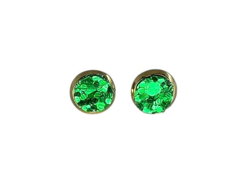 Gold Mini Green Sparkle Stud Earrings