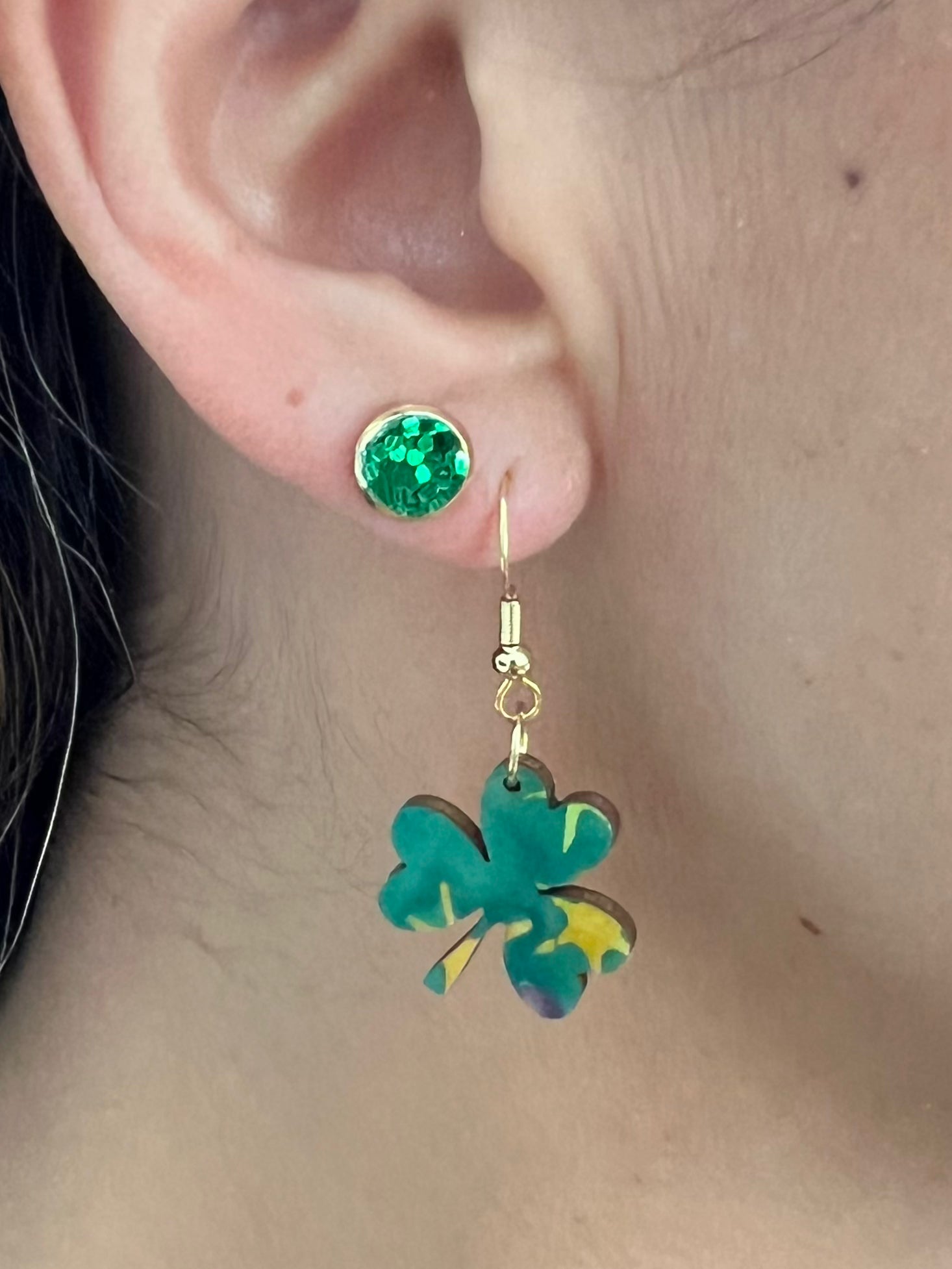 Gold Mini Green Sparkle Stud Earrings