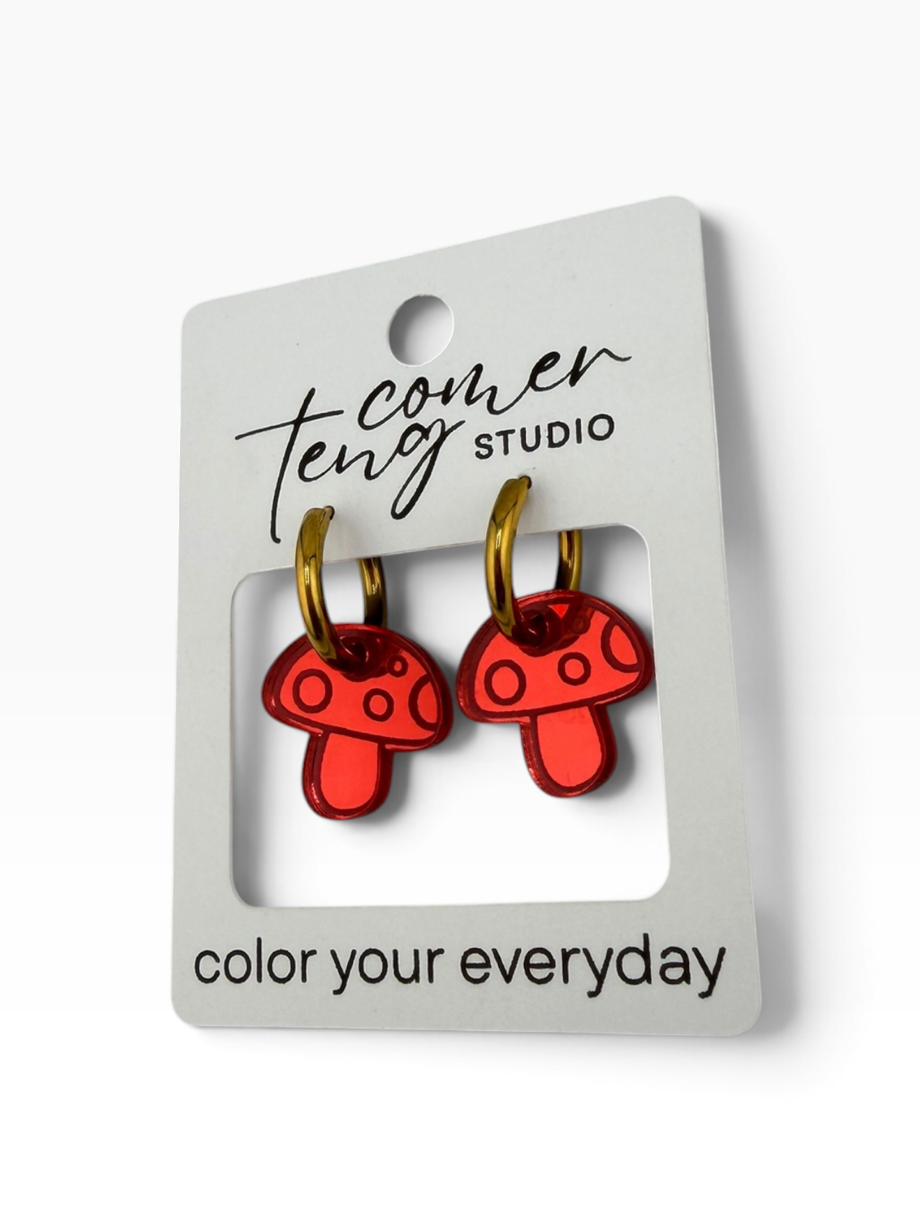Red Mushroom Charm Hoop Earrings