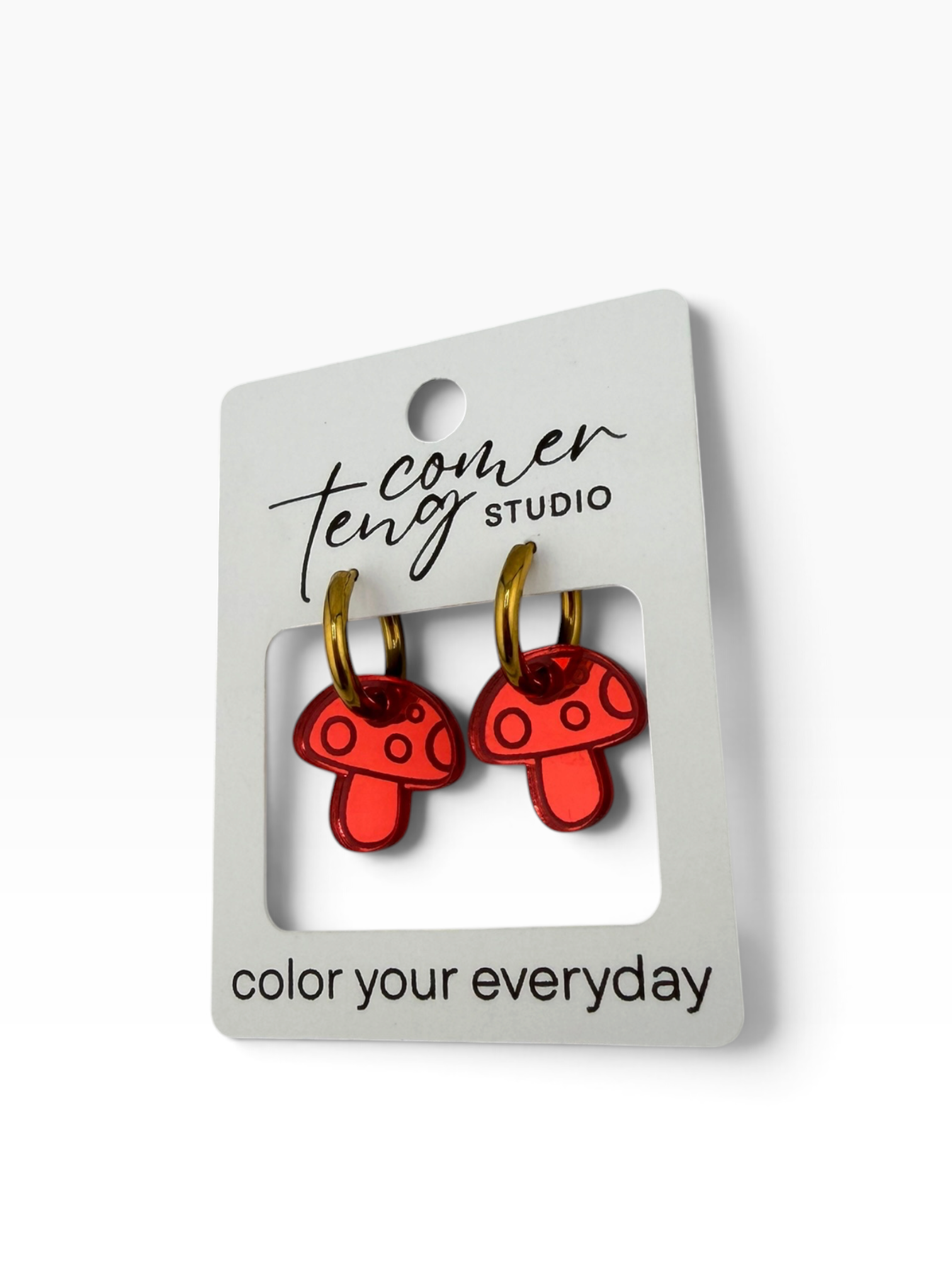 Red Mushroom Charm Hoop Earrings