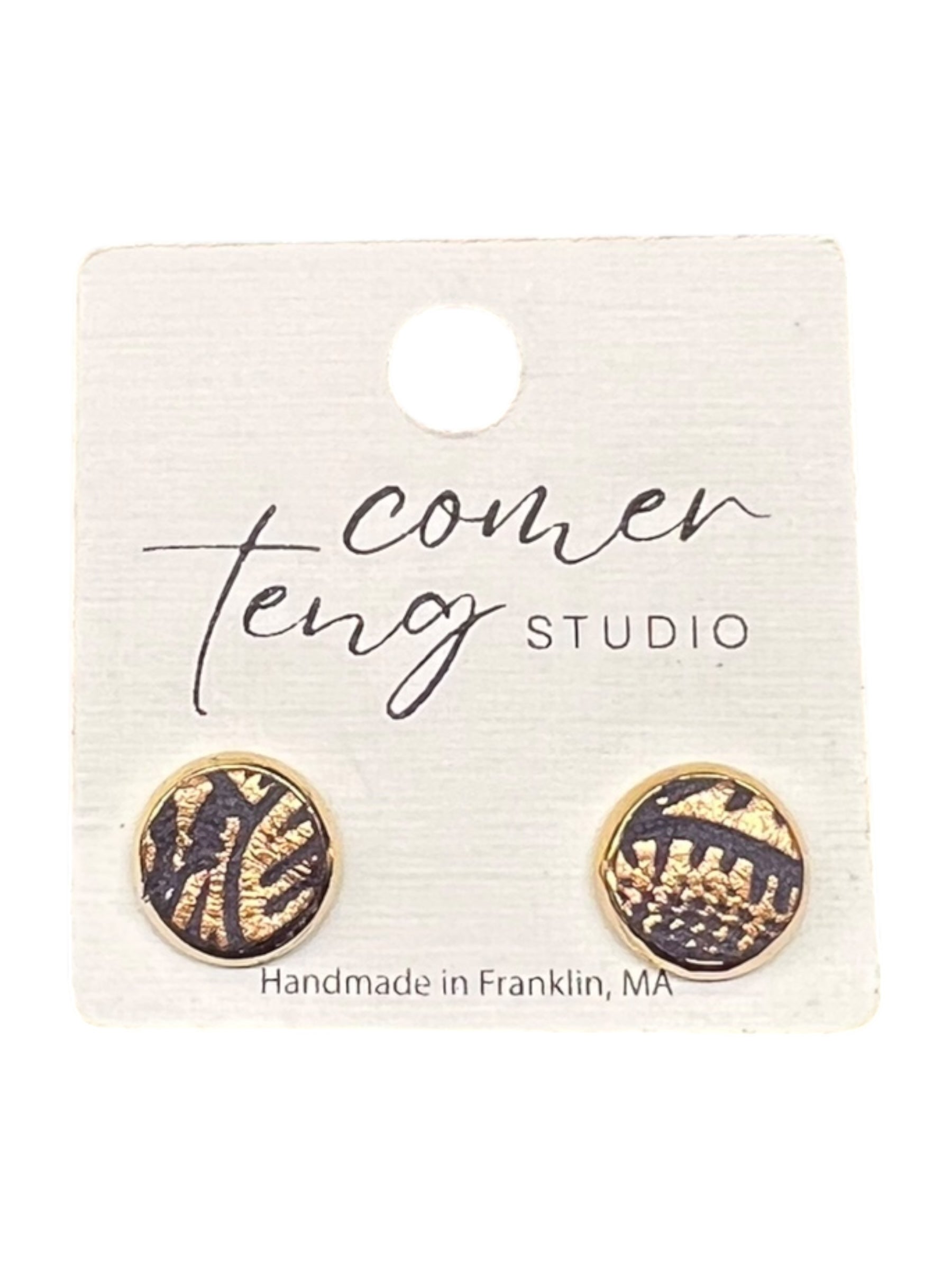 Navy/Rose Gold Leather Stud Earrings