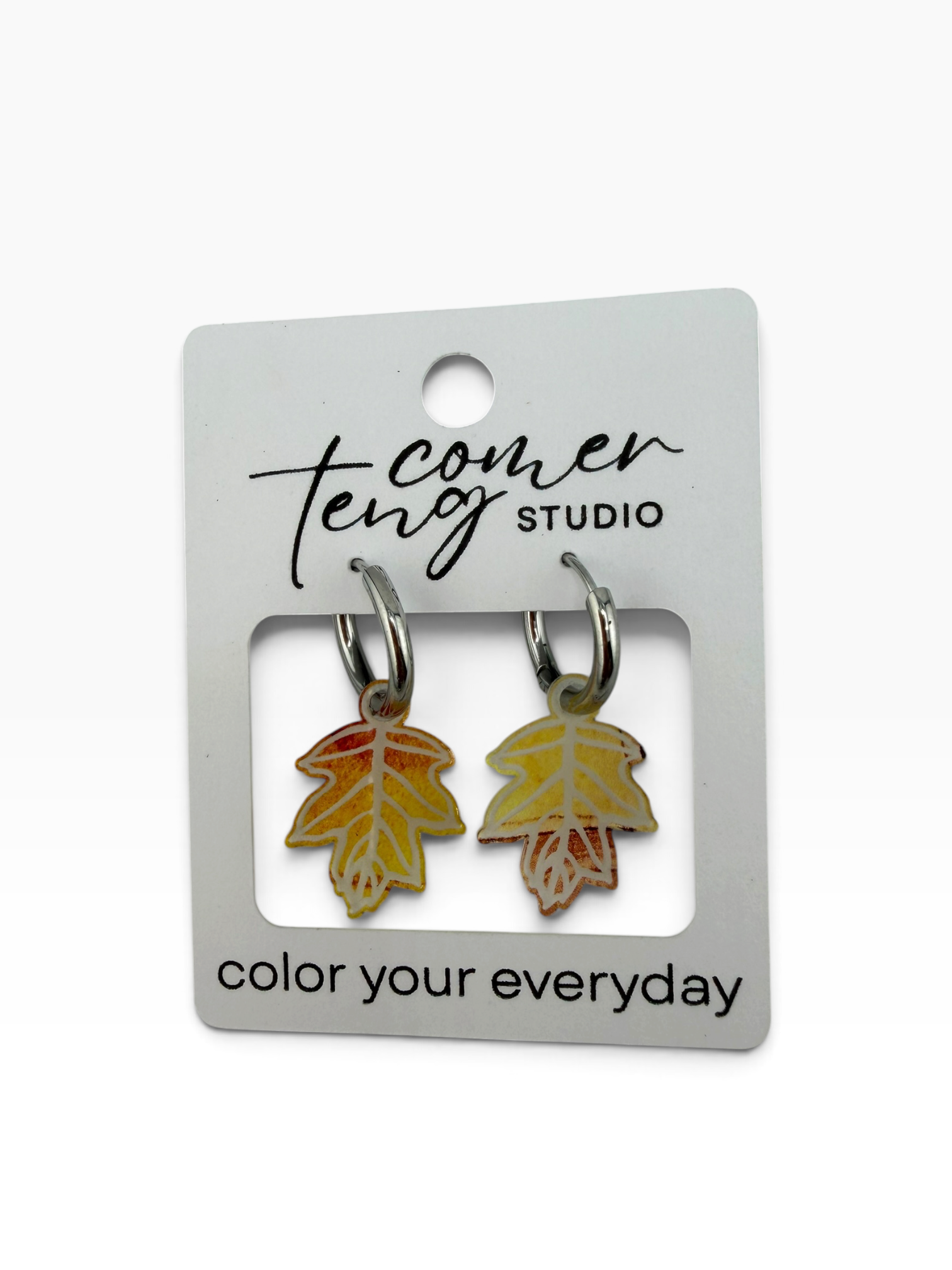 Etched Oak Leaf Charm Hoop Earrings