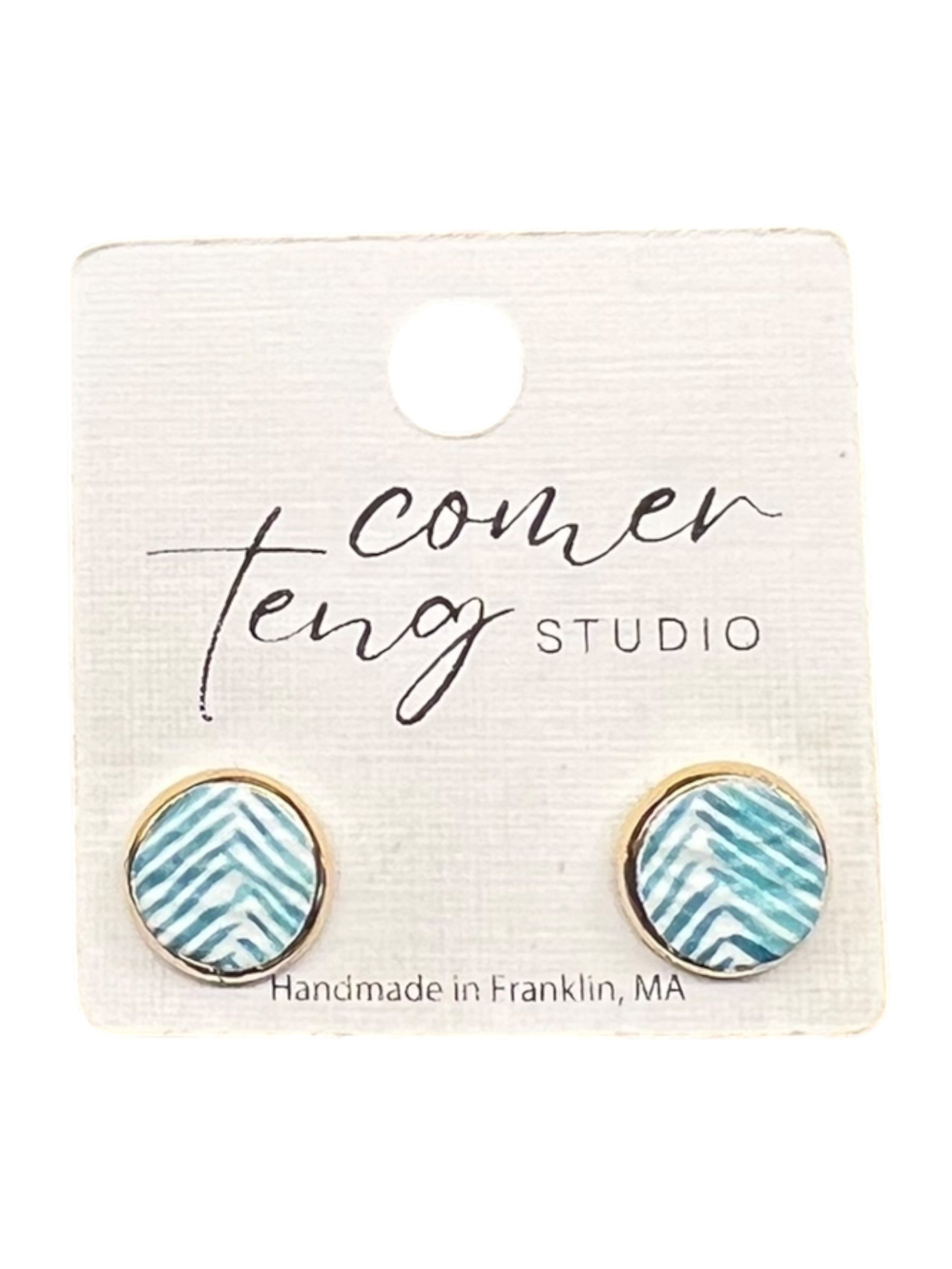 Ocean Chevron Leather Stud Earrings