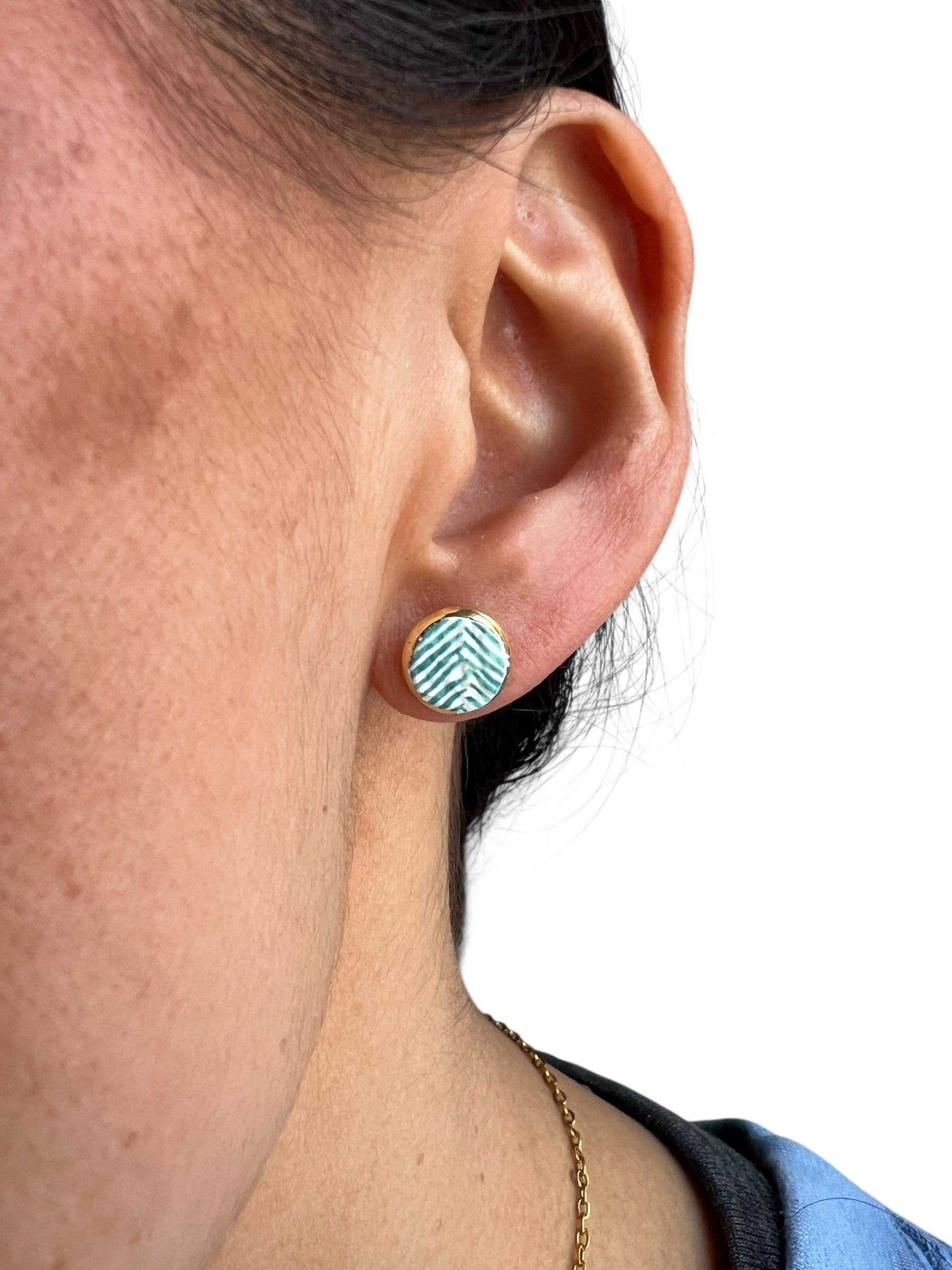 Ocean Chevron Leather Stud Earrings
