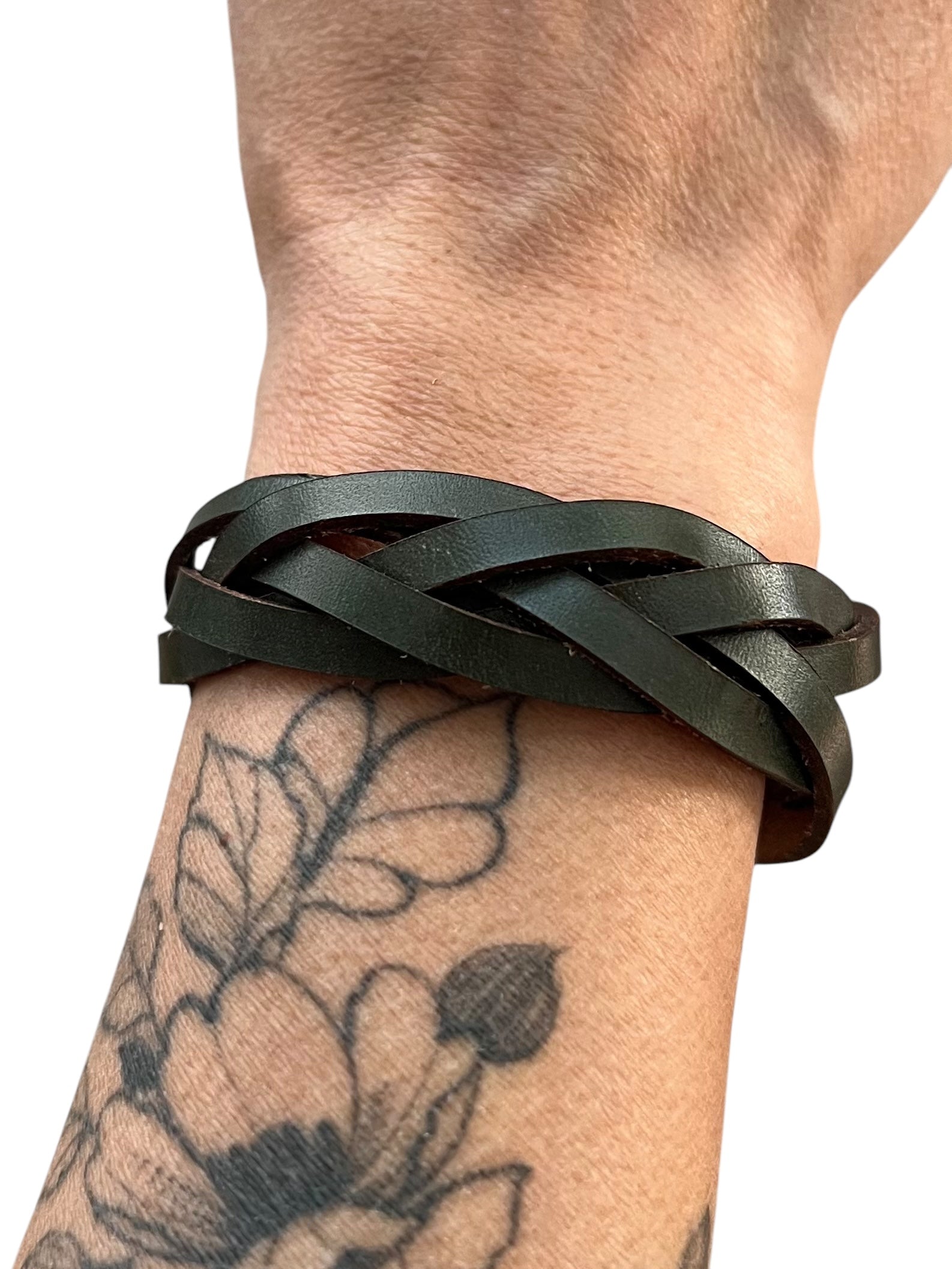 Olive Green Braided Leather Cuff