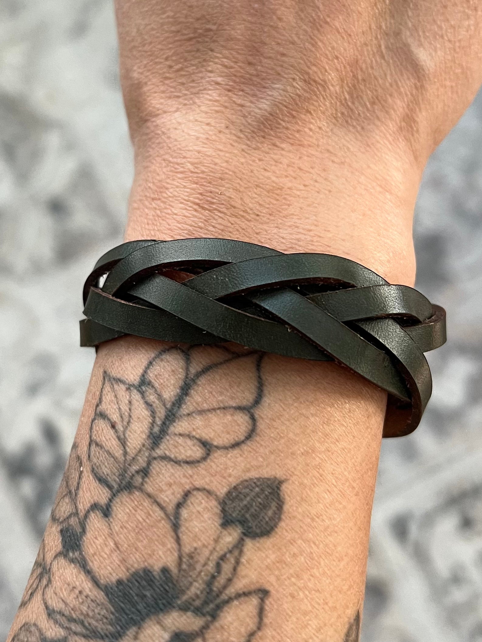 Olive Green Braided Leather Cuff