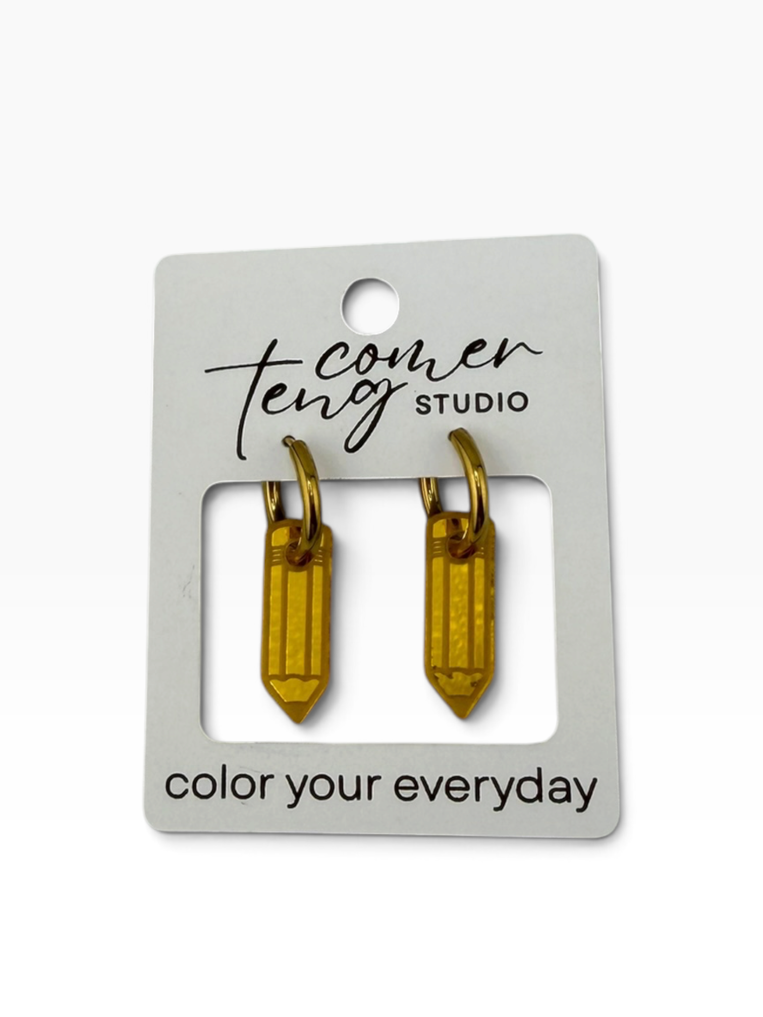 Yellow Pencil Charm Hoop Earrings