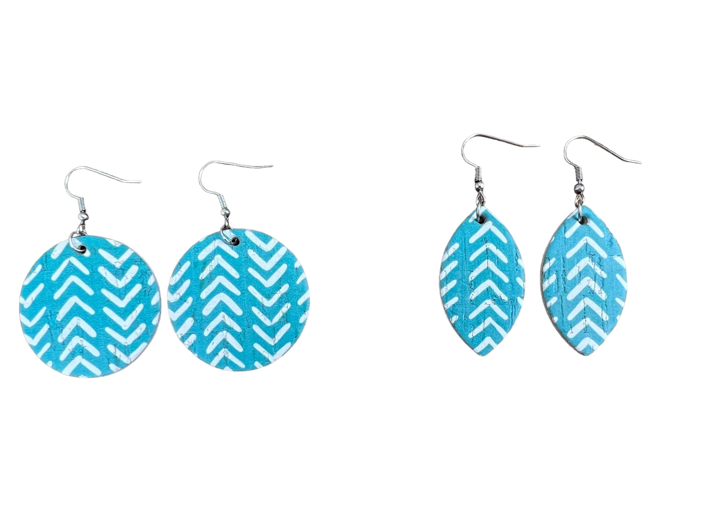 Turquoise and White Chevron Cork Earrings