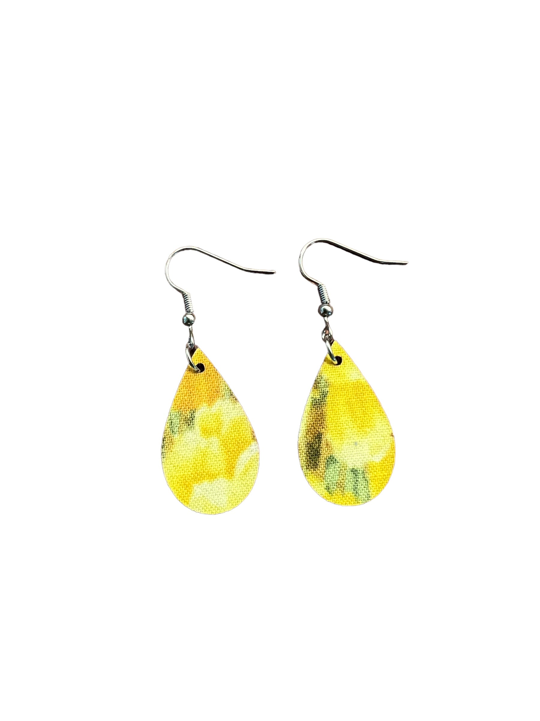 Upcycled Yellow Floral Mini Teardrop Earrings