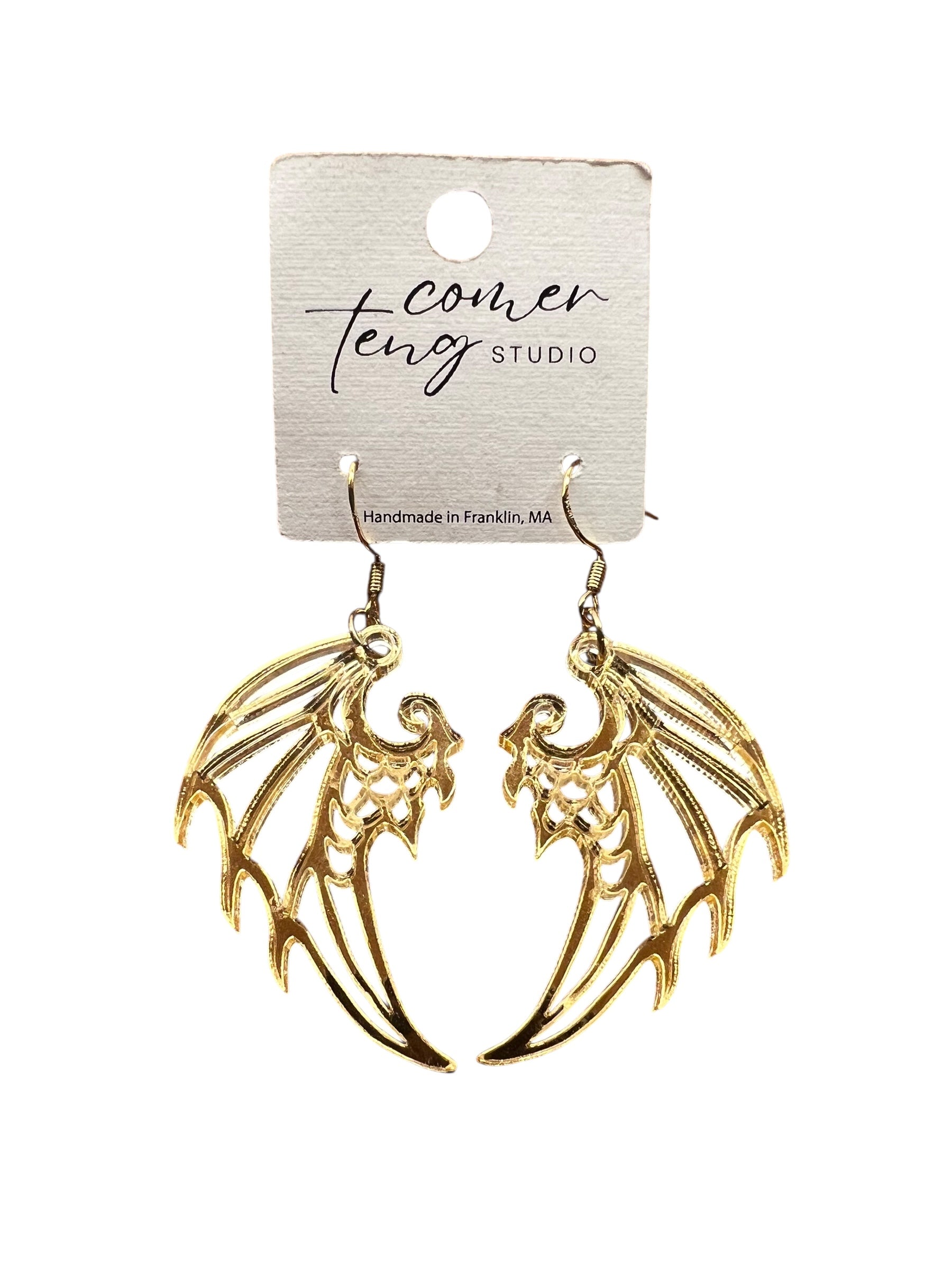 Gold Shimmer Dragon Wing Earrings