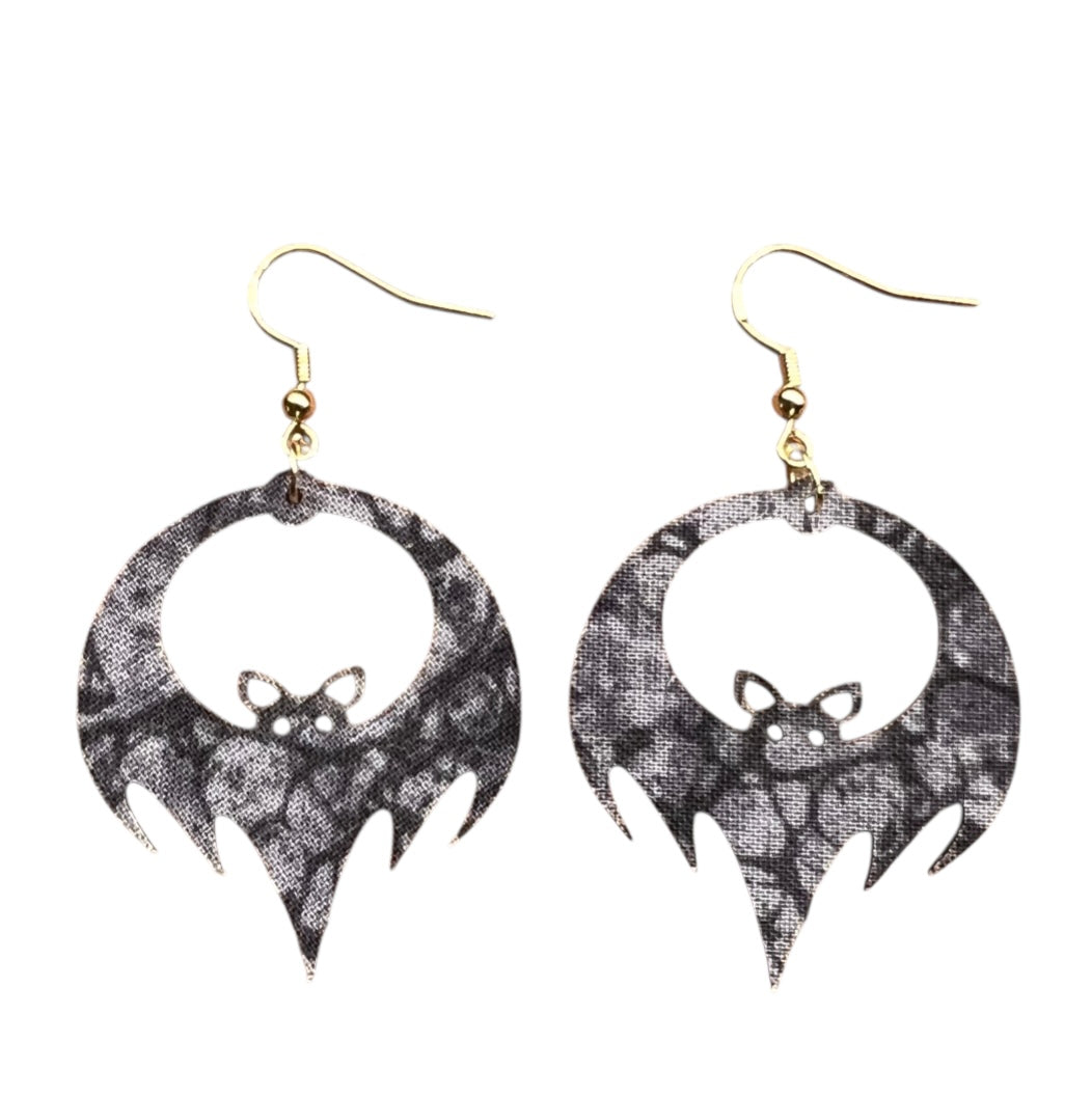 Upcycled Black & Grey Bat Earrings