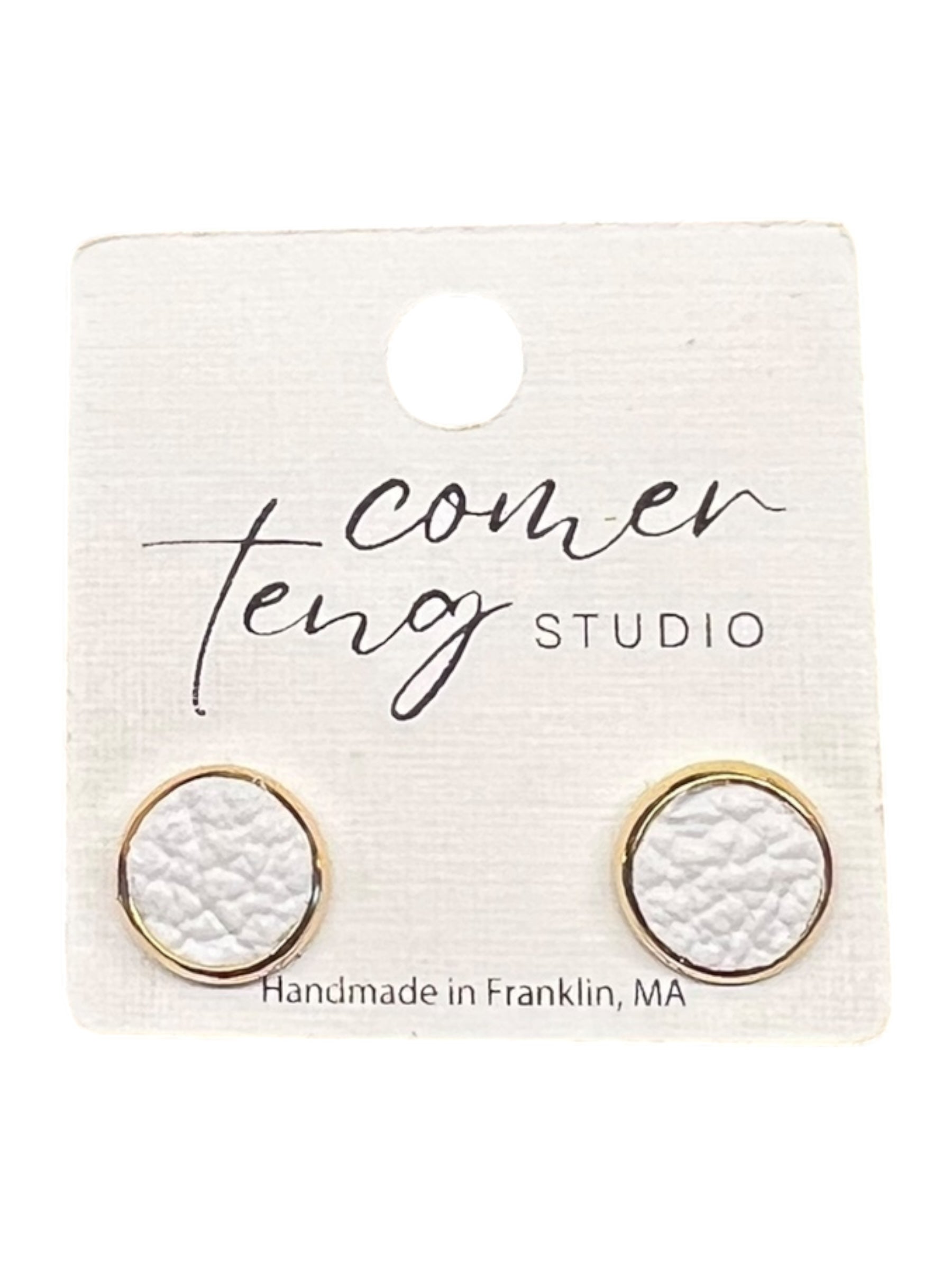 White Leather Stud Earrings