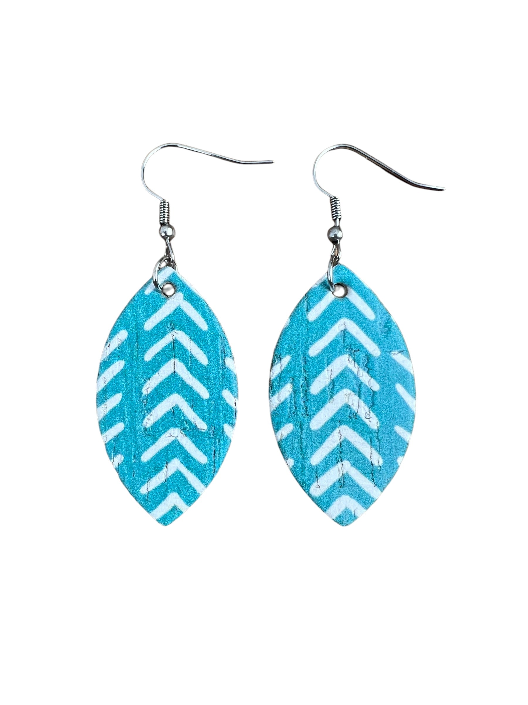 Turquoise and White Chevron Cork Earrings