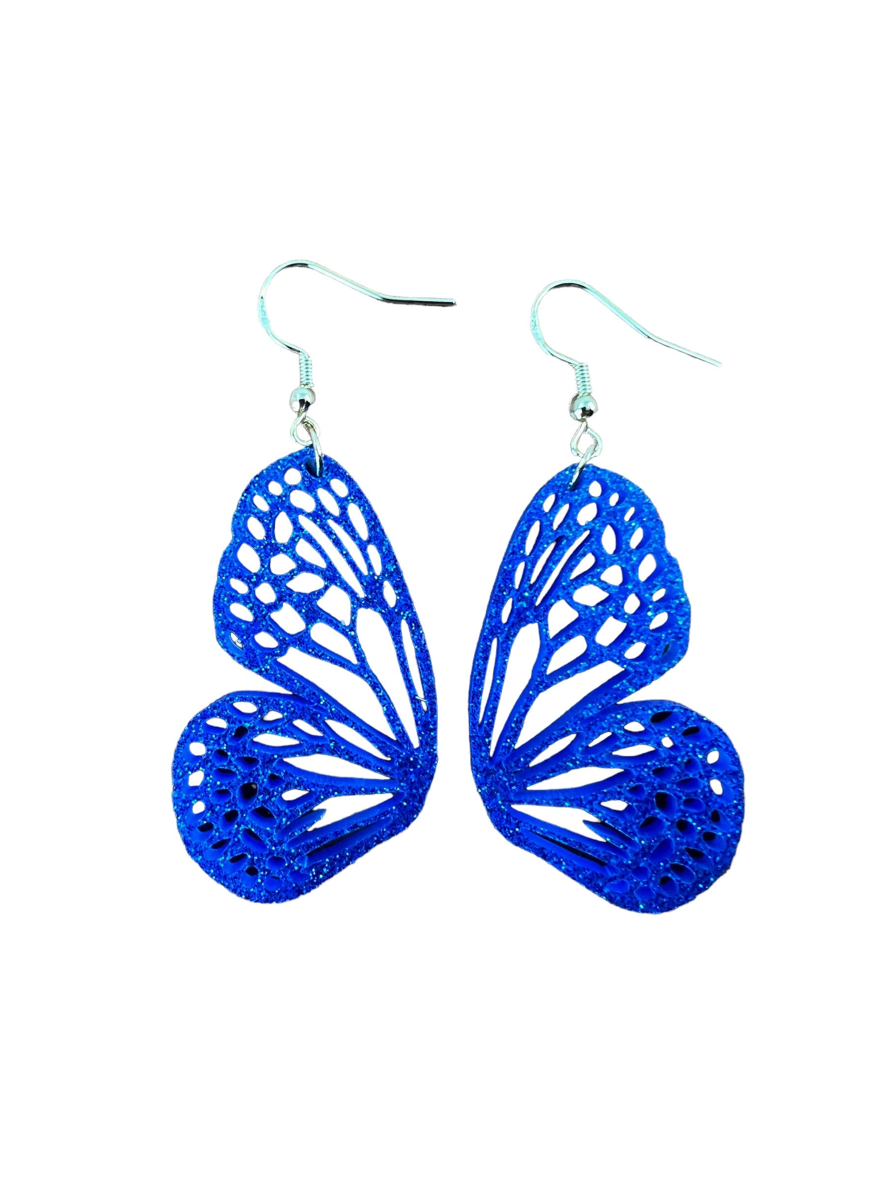 Royal Blue Sparkle Acrylic Butterfly Wing Earrings