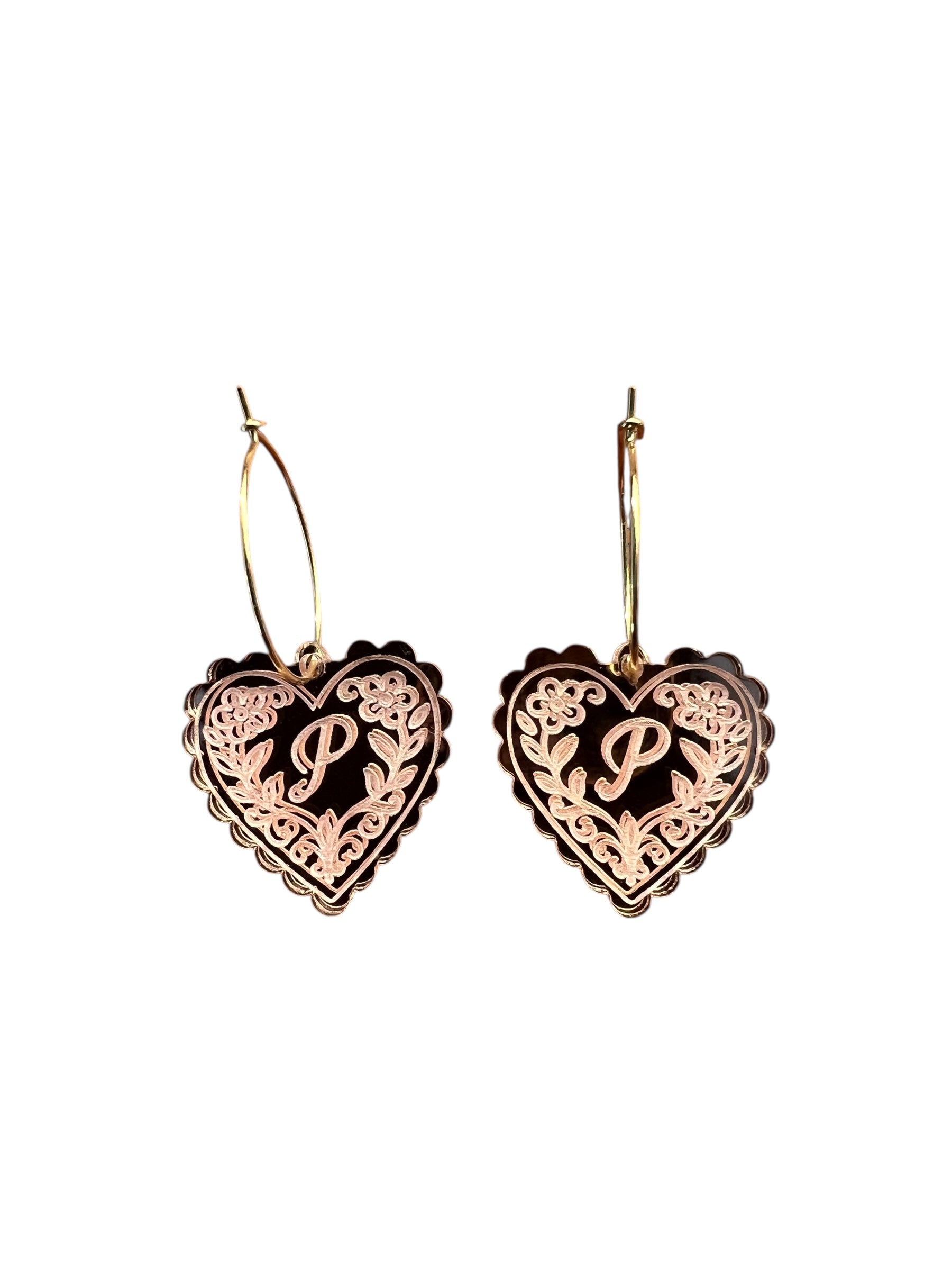 Floral Heart Initial Charm Earrings