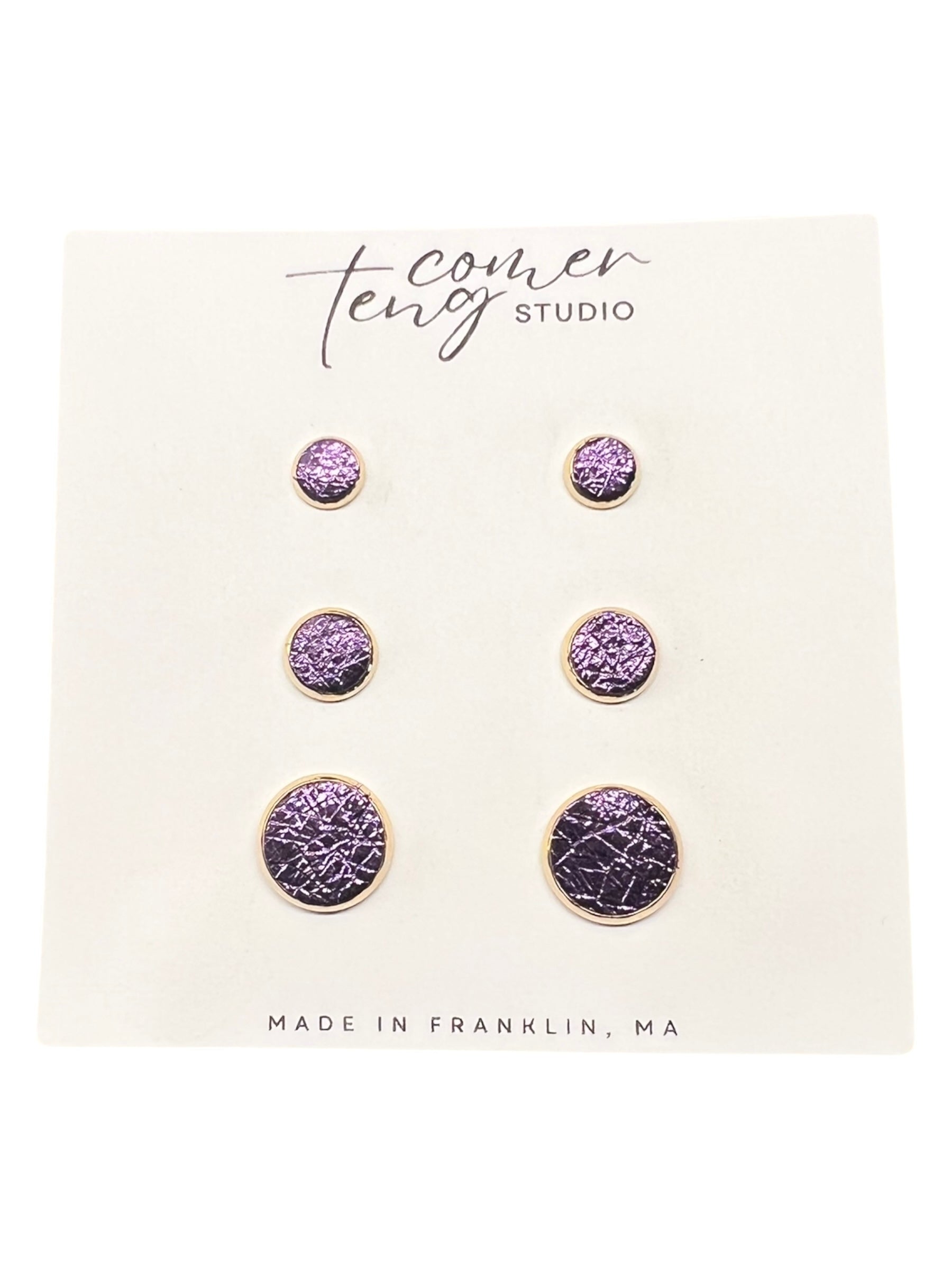 Purple Leather Stud Earrings