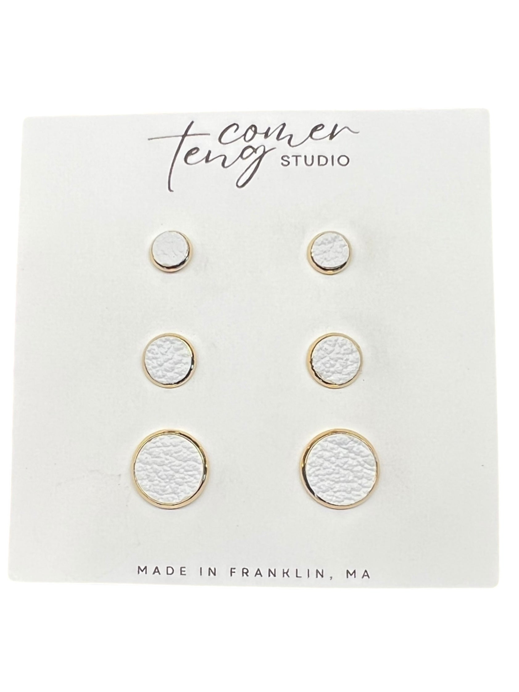 White Leather Stud Earrings