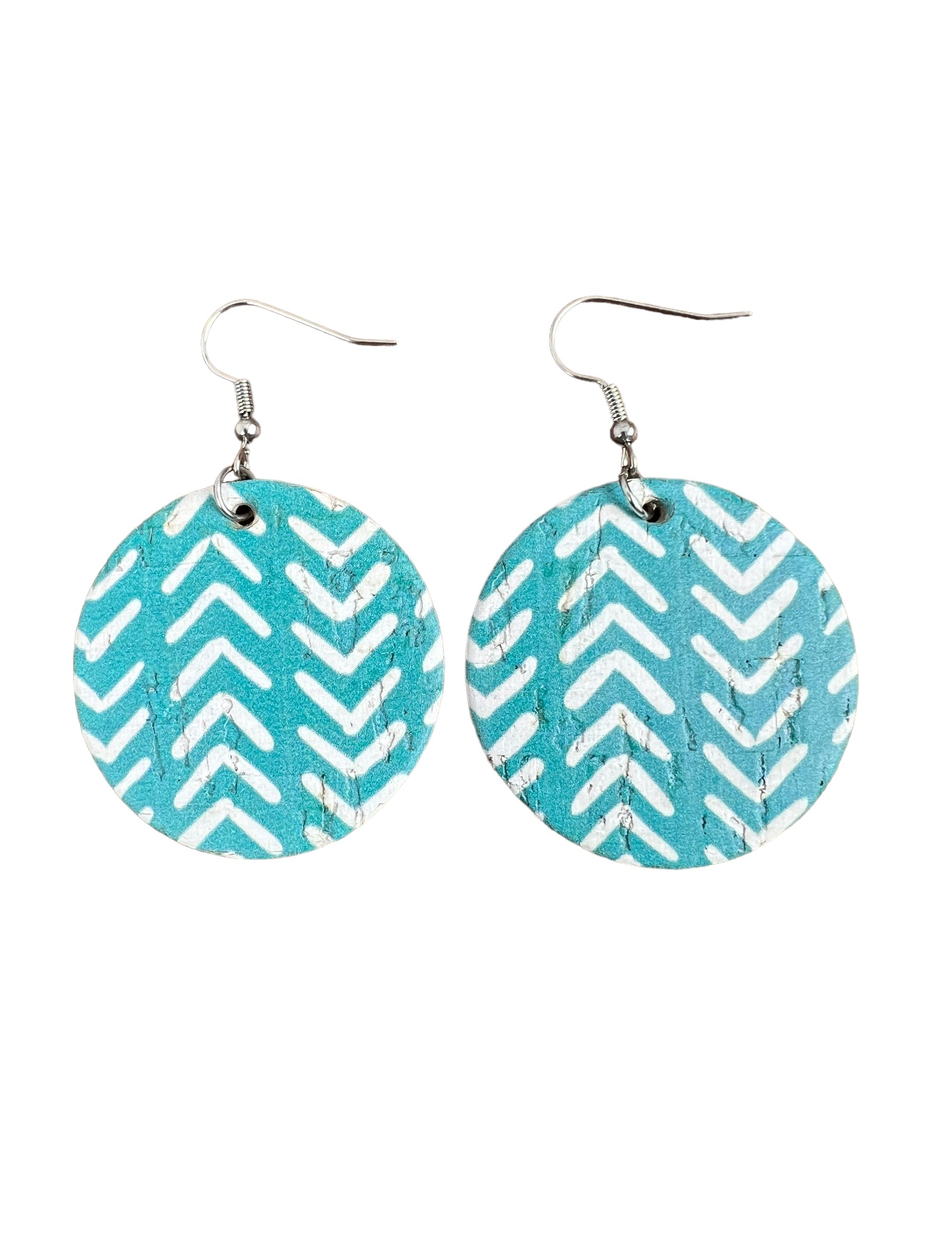 Turquoise and White Chevron Cork Earrings