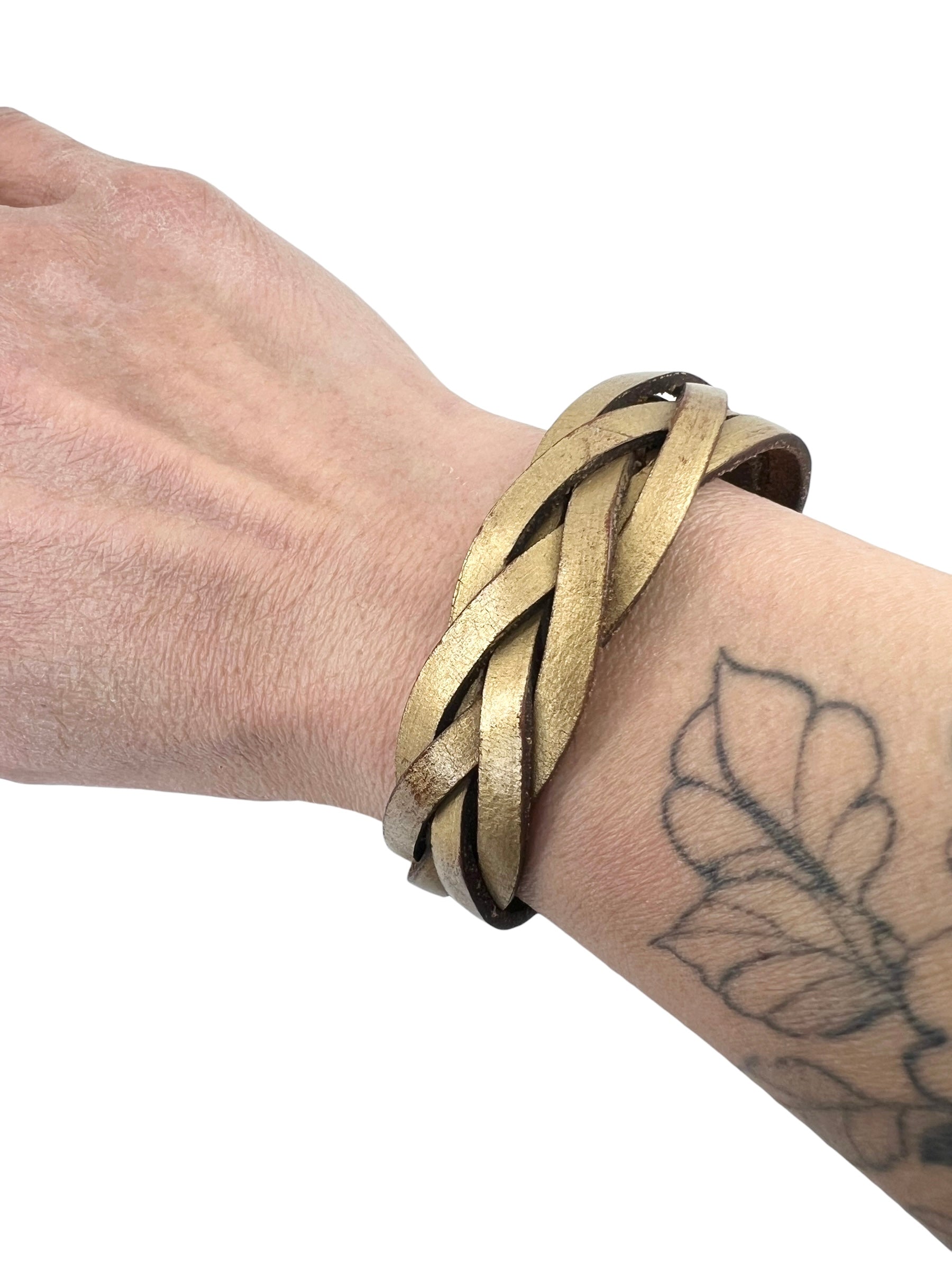 Gold Leather Braided Cuff