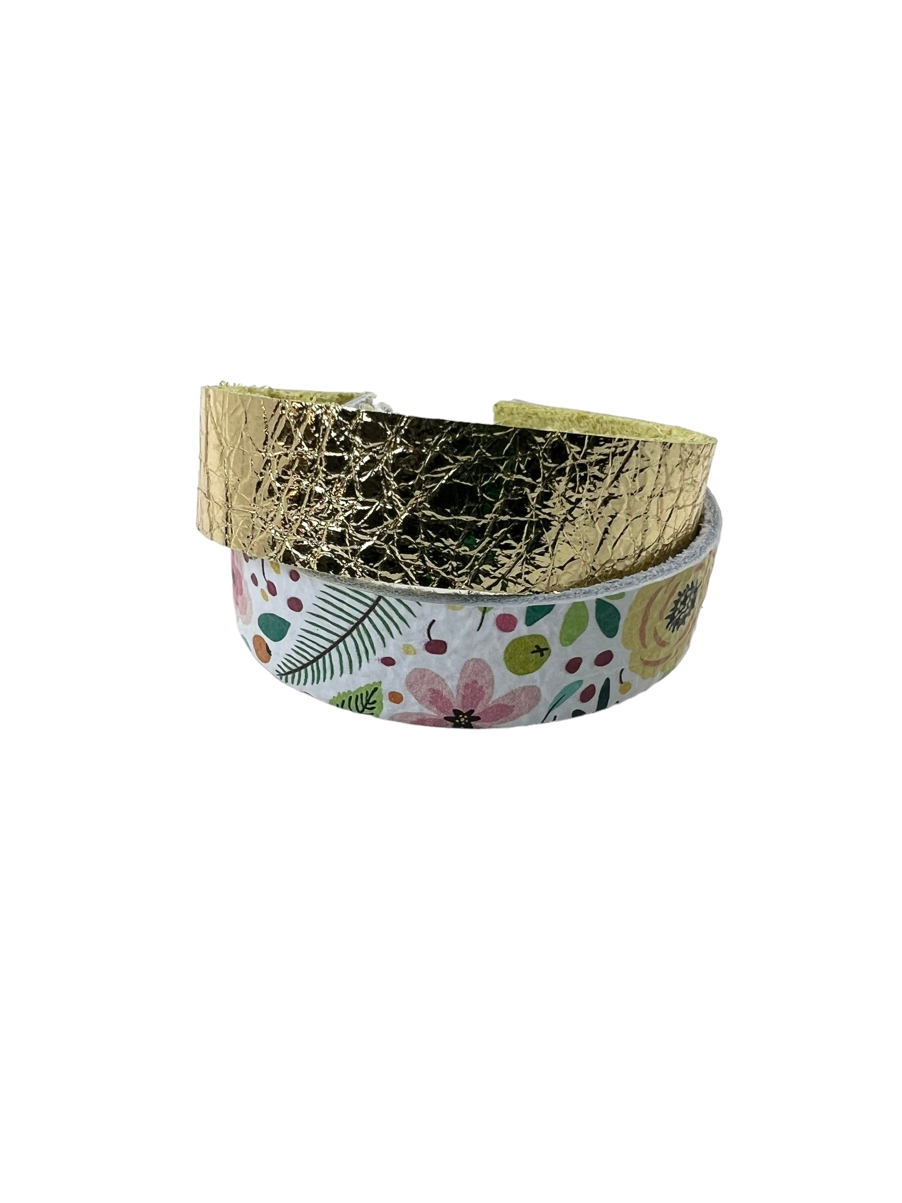 Adult Two Strand Leather Original Bracelet in Gold and Floral