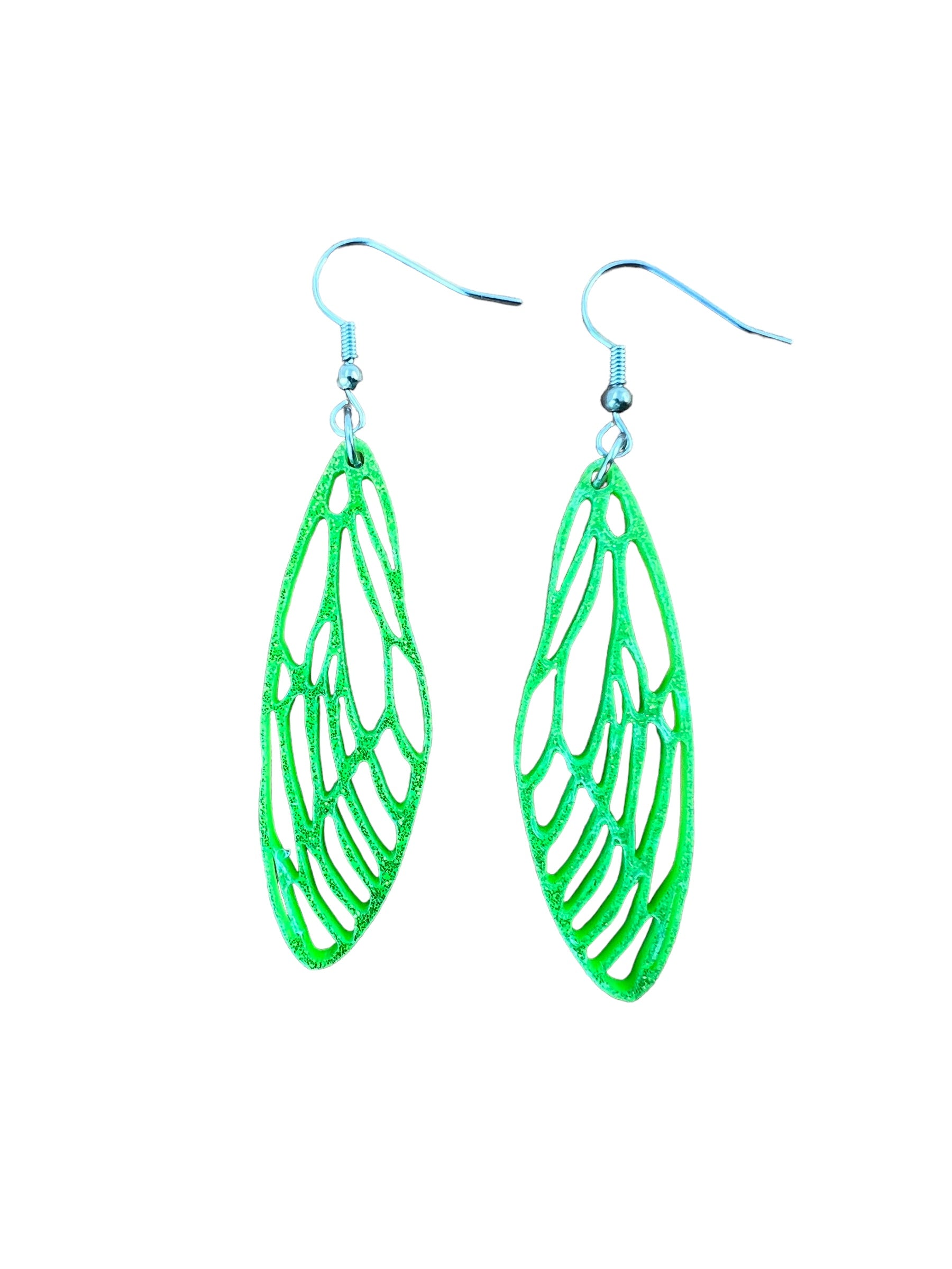 Light Green Sparkle Acrylic Cicada Wing Earrings